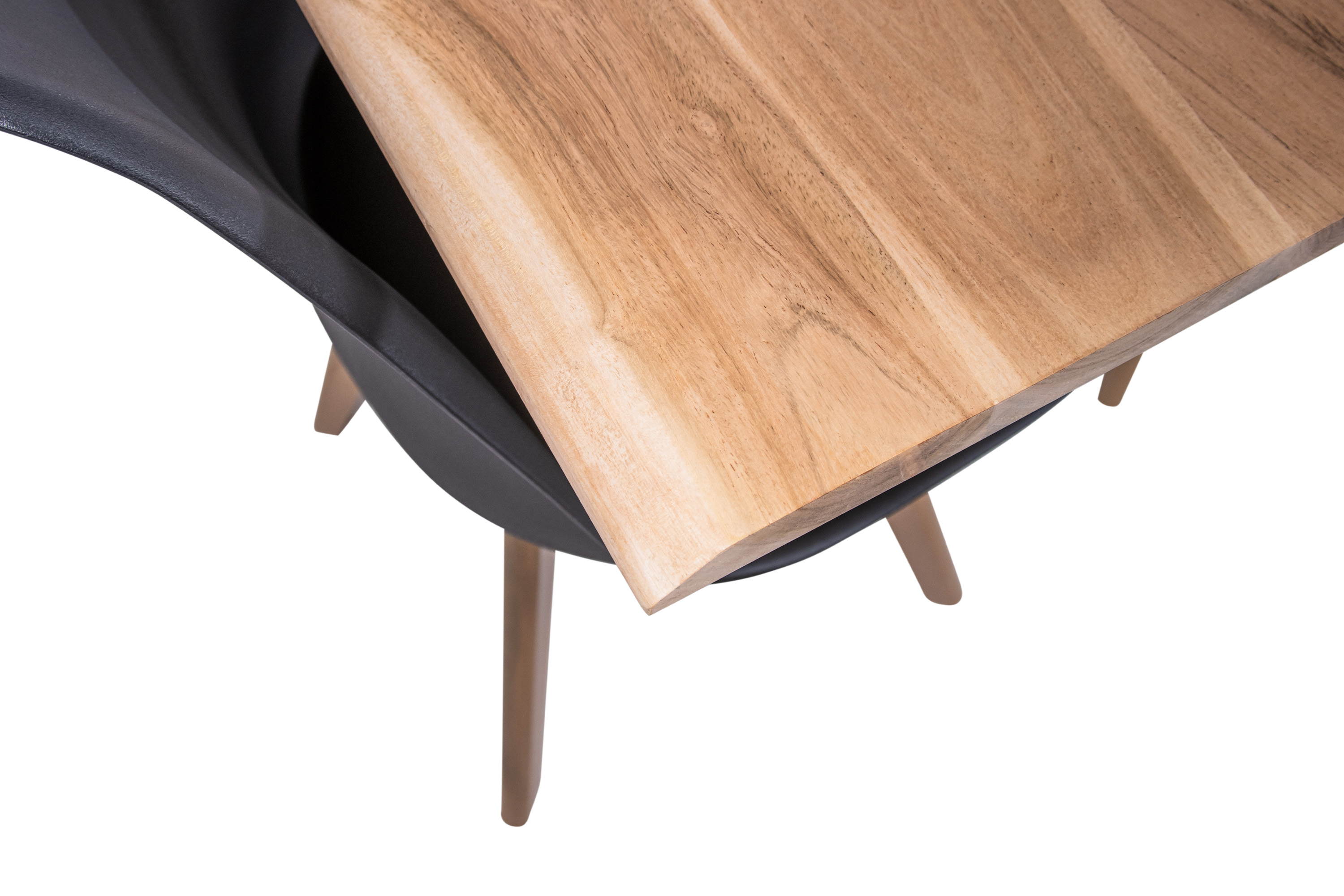 Esstisch Baumkante Akazie natur 180(280)x90 Ansteckplatten U-Gestell weiß AVINO