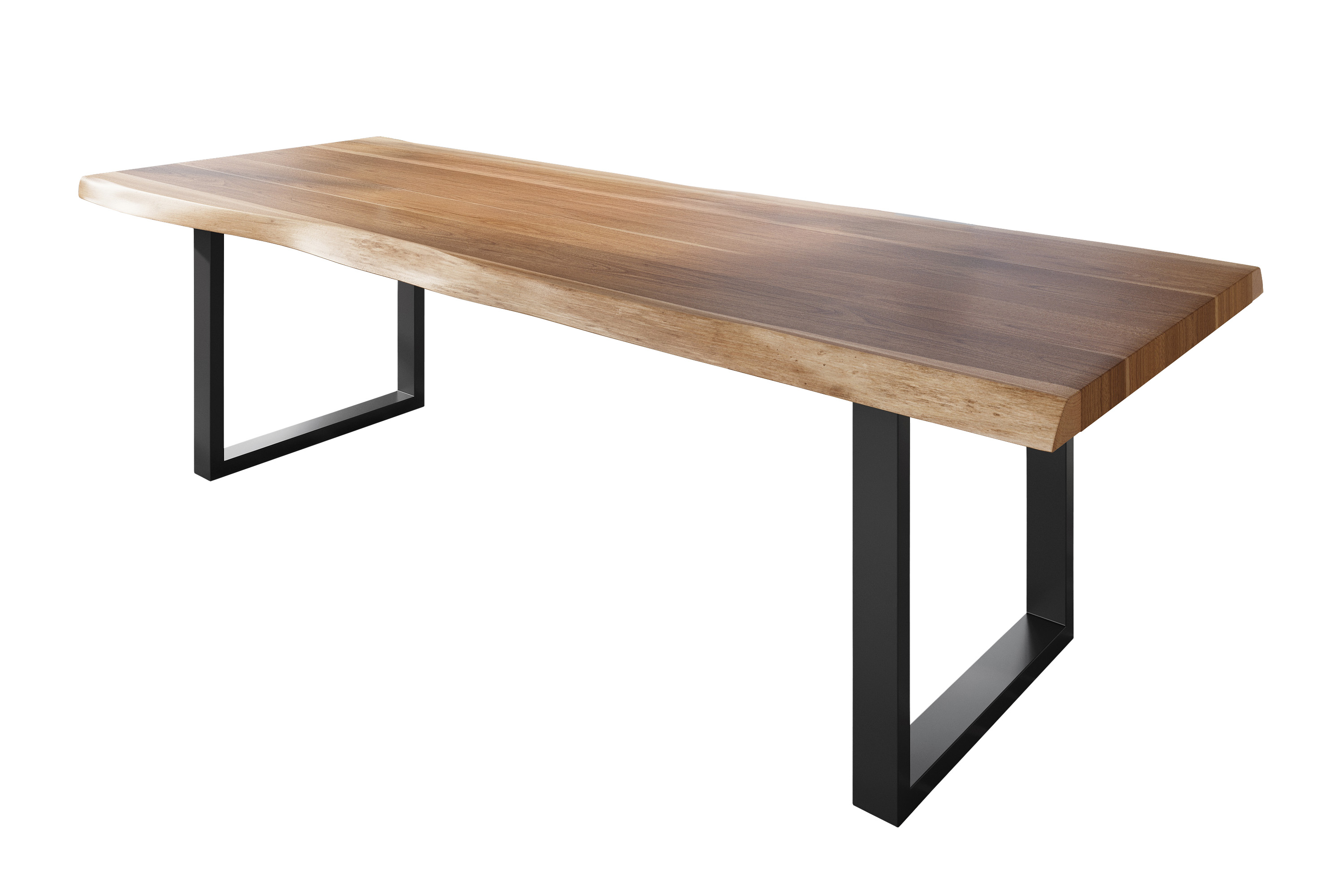 Esstisch Baumkante massiv Akazie natur 260 x 110 U-Gestell Metall schwarz TITAN
