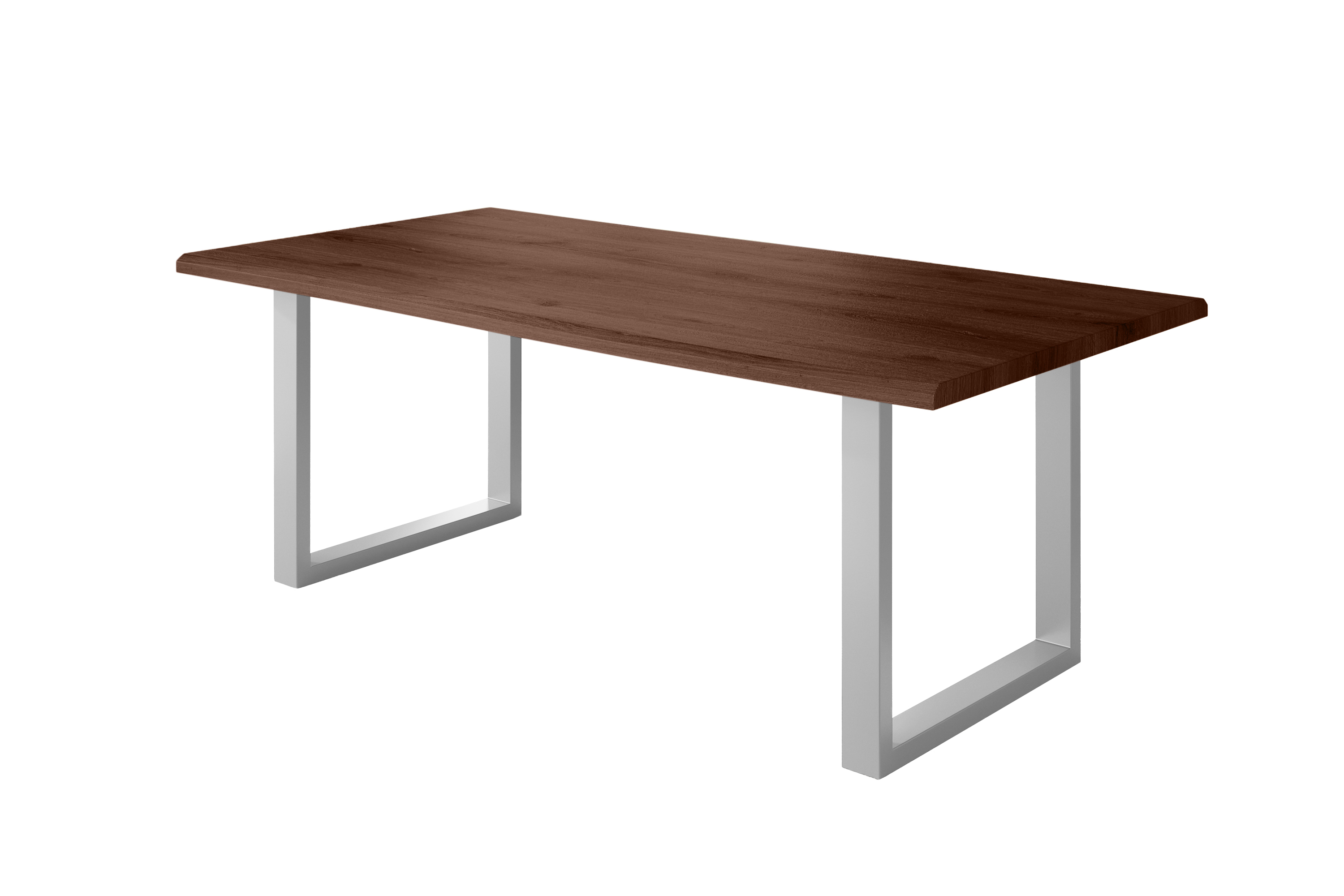 Esstisch Baumkante Holz-Optik Nussbaum 240 x 100 U-Gestell silber JULIUS
