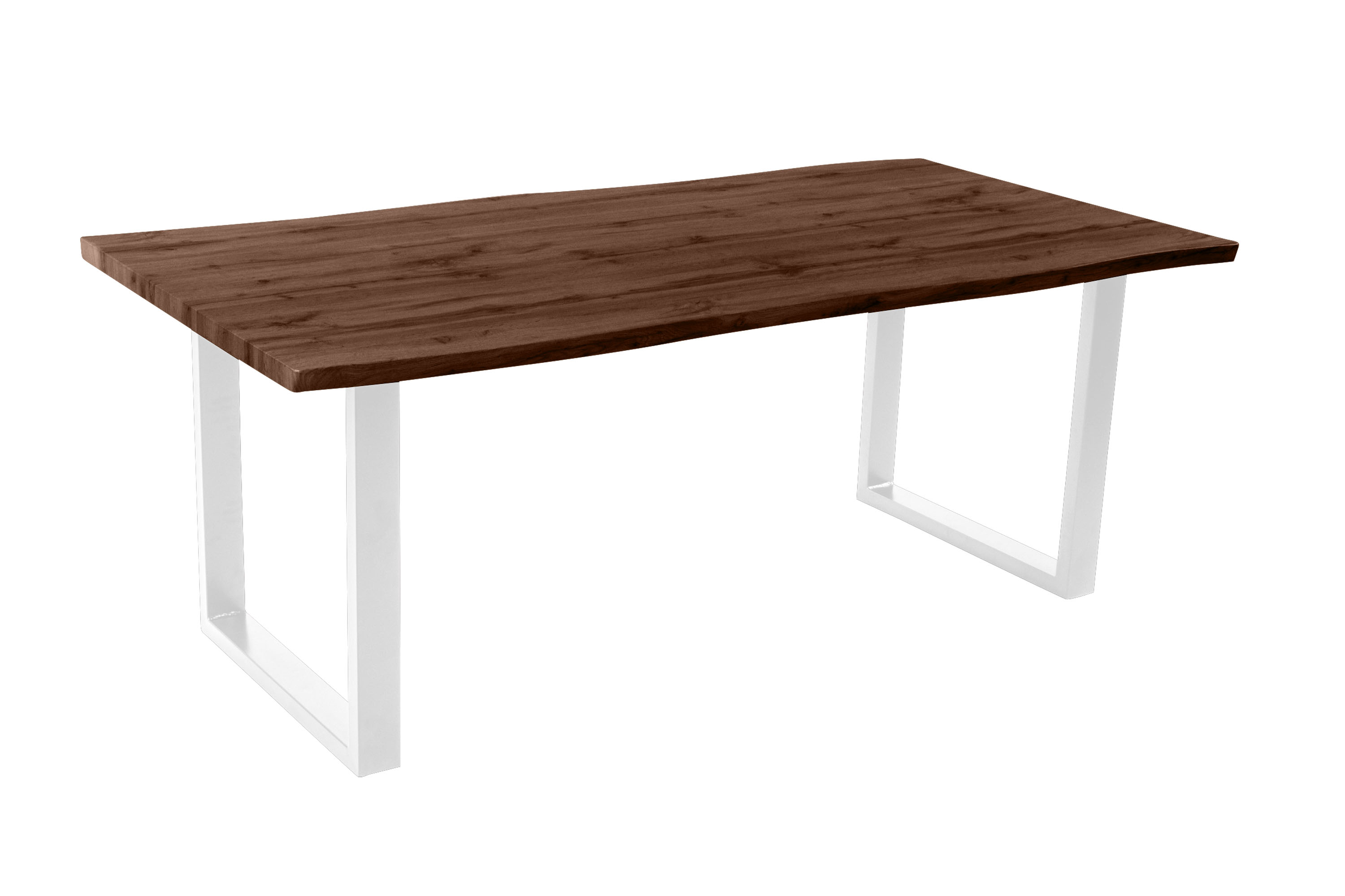 Esstisch Baumkante Holz-Optik Nussbaum 200 x 100 U-Gestell weiß JOSY
