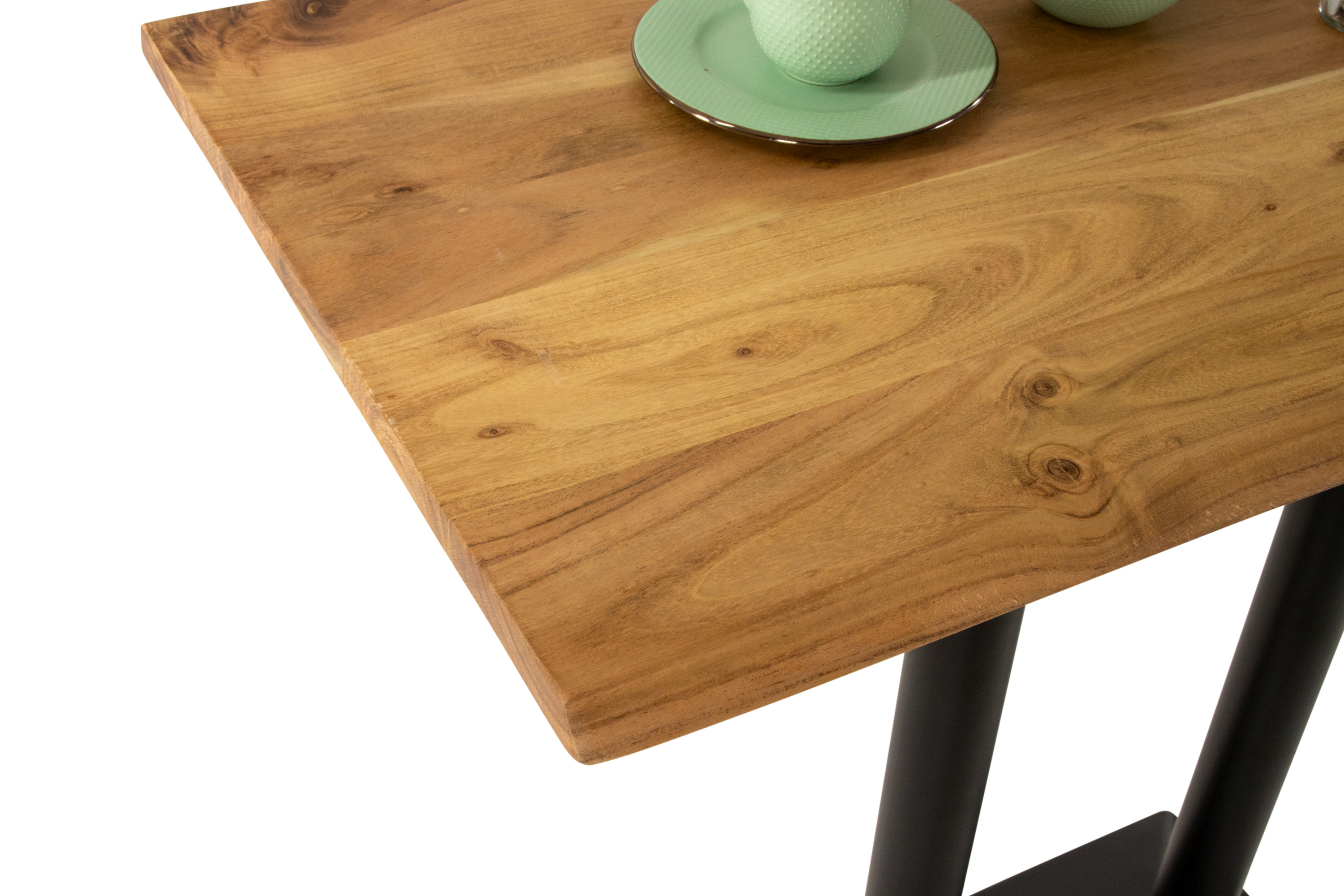 Bistrotisch Baumkante massiv 120x60 cm Akazie naturfarben schwarz Doppelsäulengestell IAN