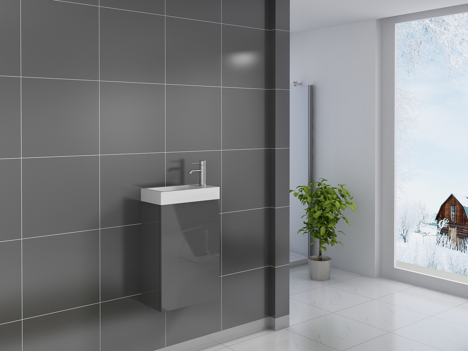 Gäste-WC Waschbecken 40 x 22 cm grau Vega
