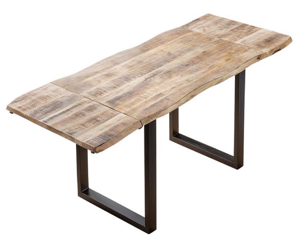Esstisch Baumkante Mango natur 220 (320) x 100 cm Ansteckplatten schwarz NOAR