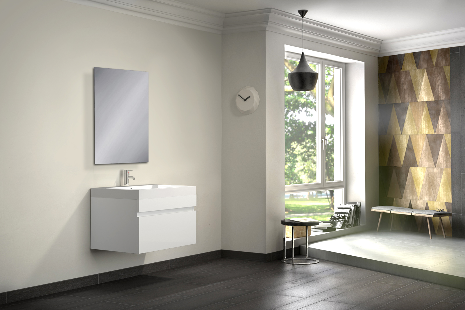  Badmöbel Set 2tlg Spiegel Waschtisch 70 cm weiß Hochglanz PARMA