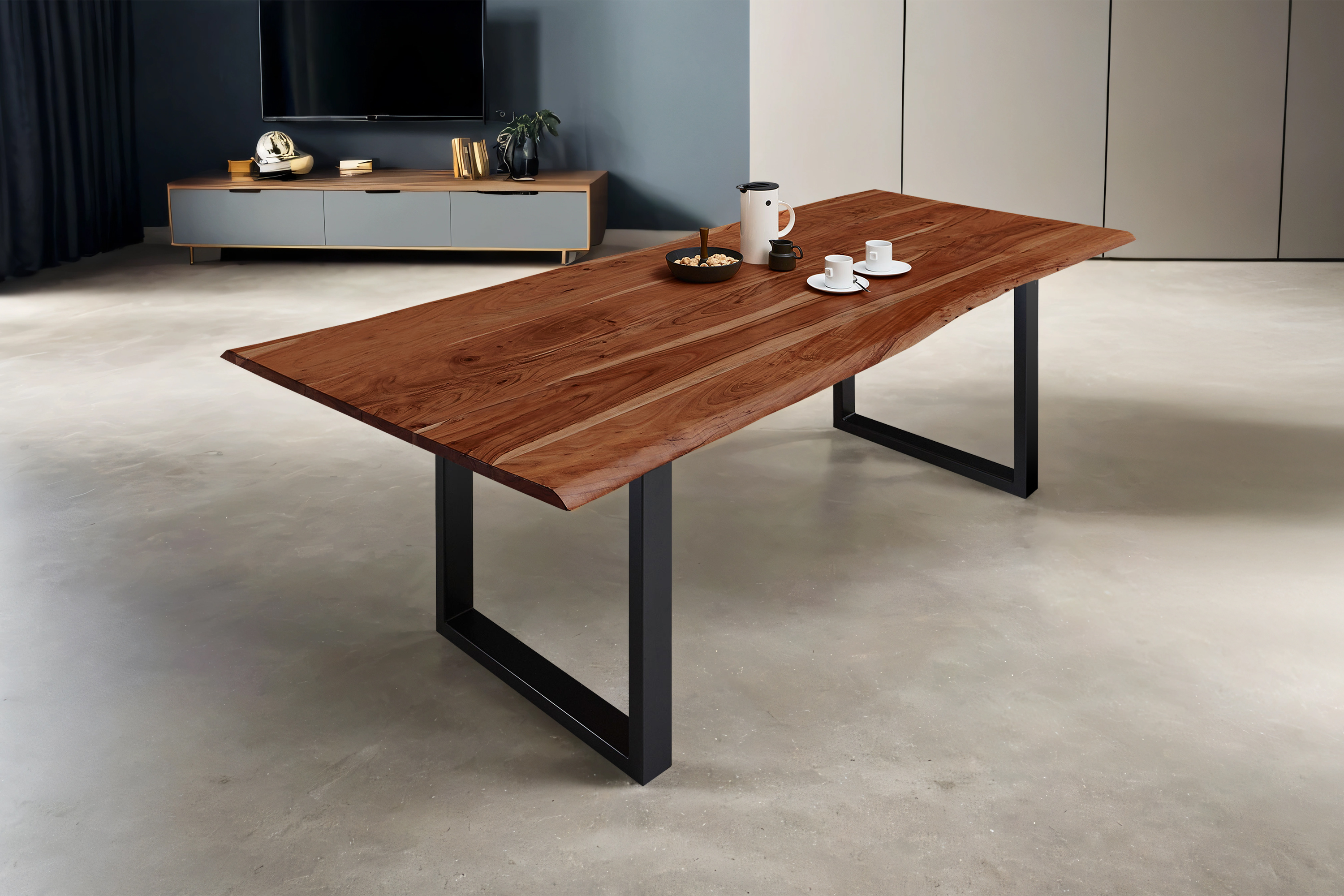 Esstisch Baumkante massiv Akazie nussbaum 200 x 100 schwarz MILO