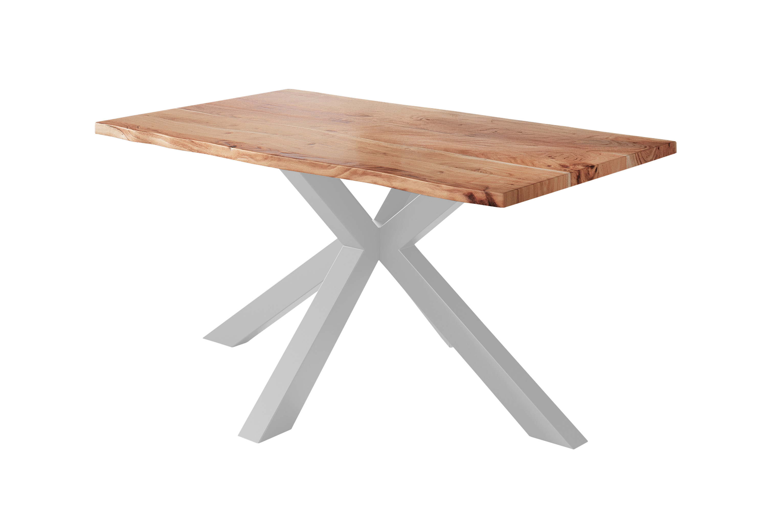 Esstisch Baumkante massiv Akazie natur 140 x 80 cm Spider-Gestell silber Kalea