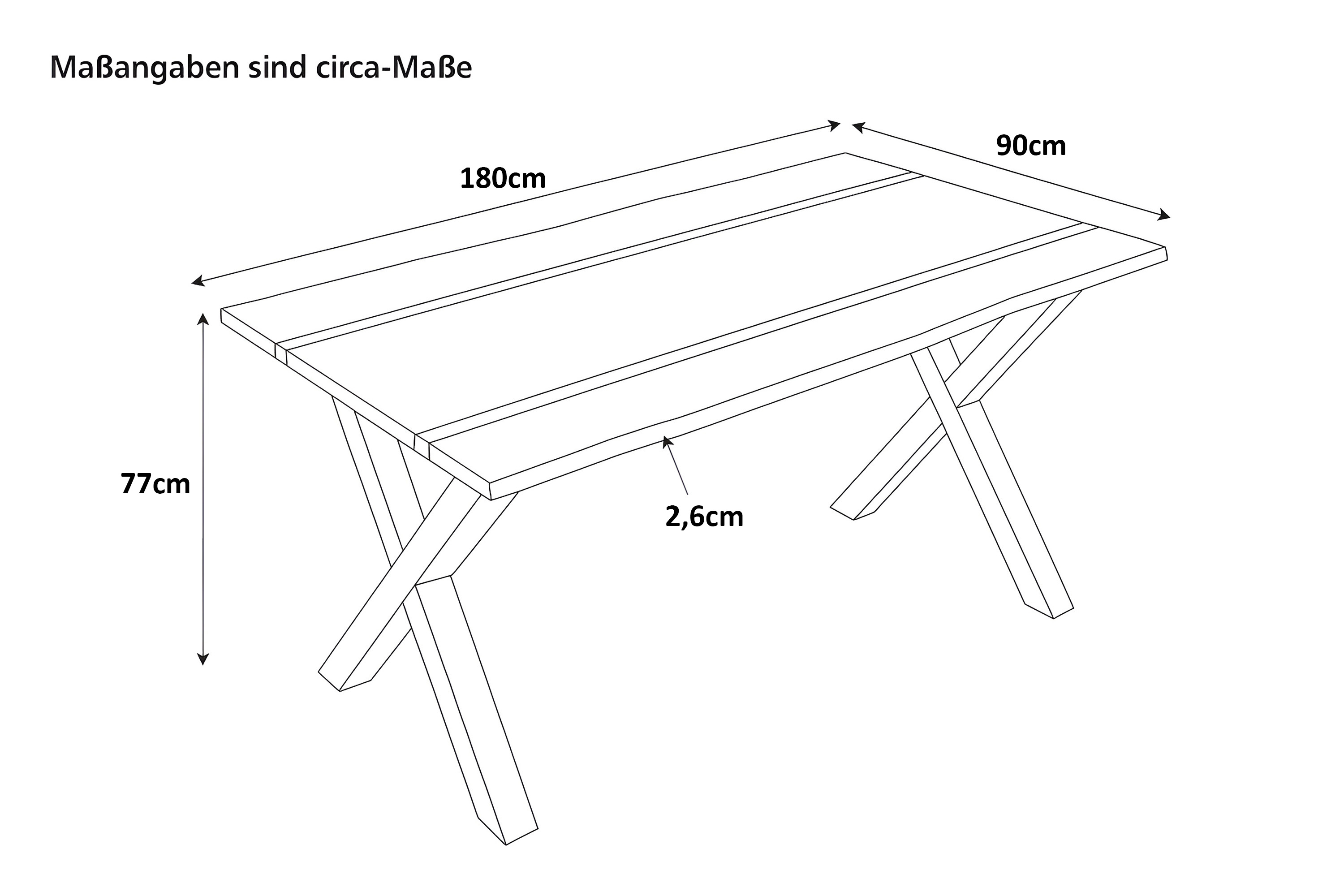 Esstisch 180 x 90 cm Akazie massiv natur mit schwarzen Resin-Adern X-Gestell schwarz PETER