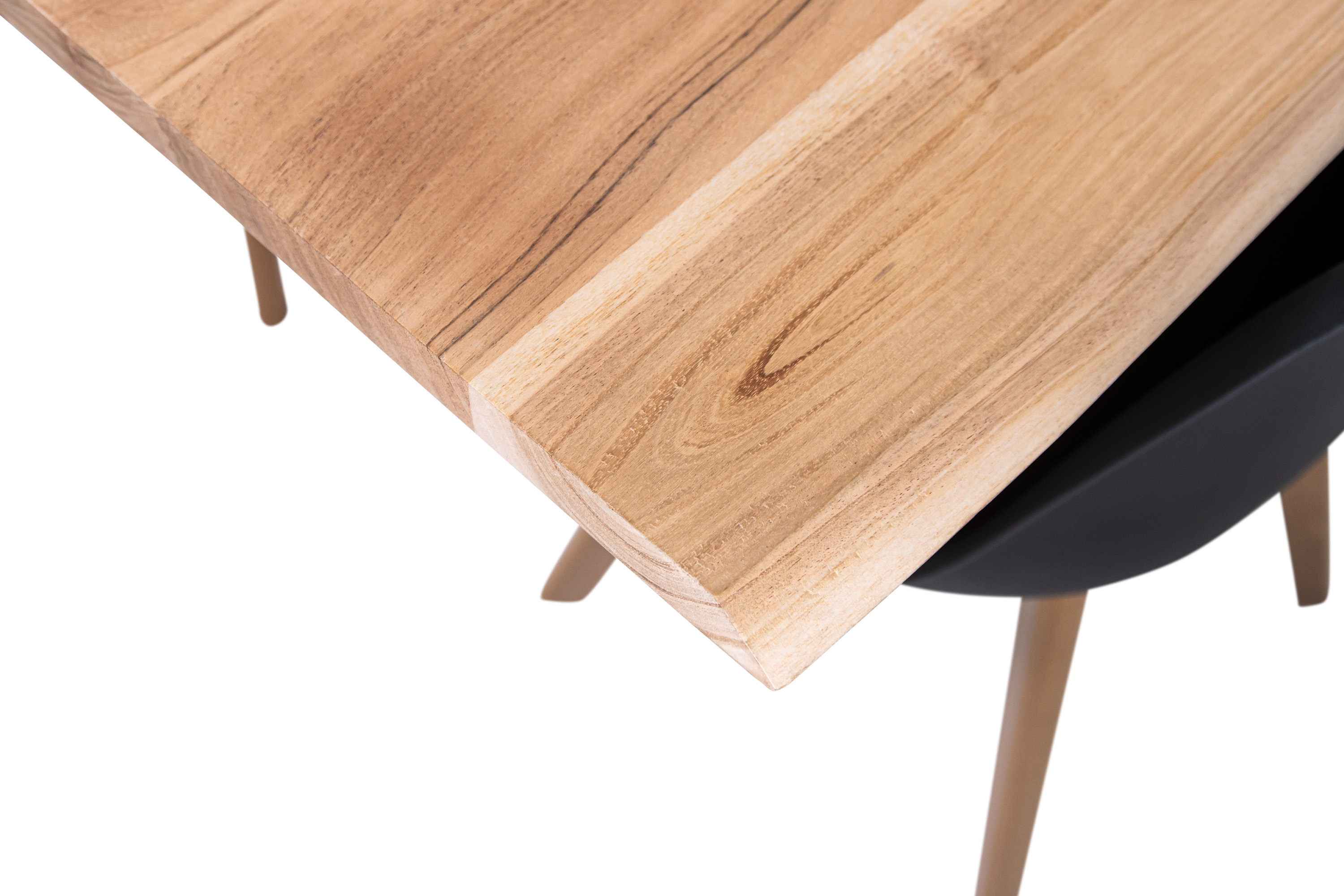 Esstisch Baumkante Akazie natur 200(300)x100 Ansteckplatten U-Gestell weiß AVINO