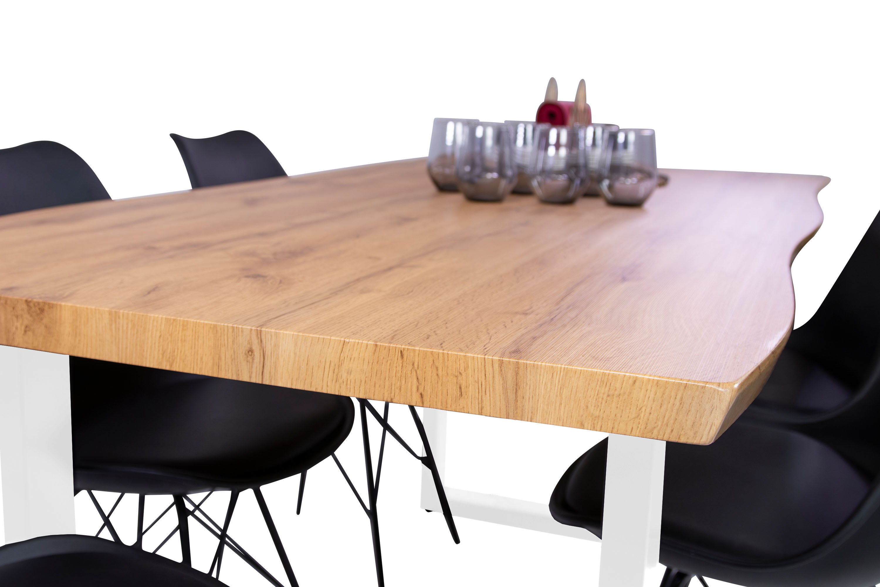 Esstisch Baumkante Holz-Optik Wildeiche 180 x 90 U-Gestell weiß JOSY