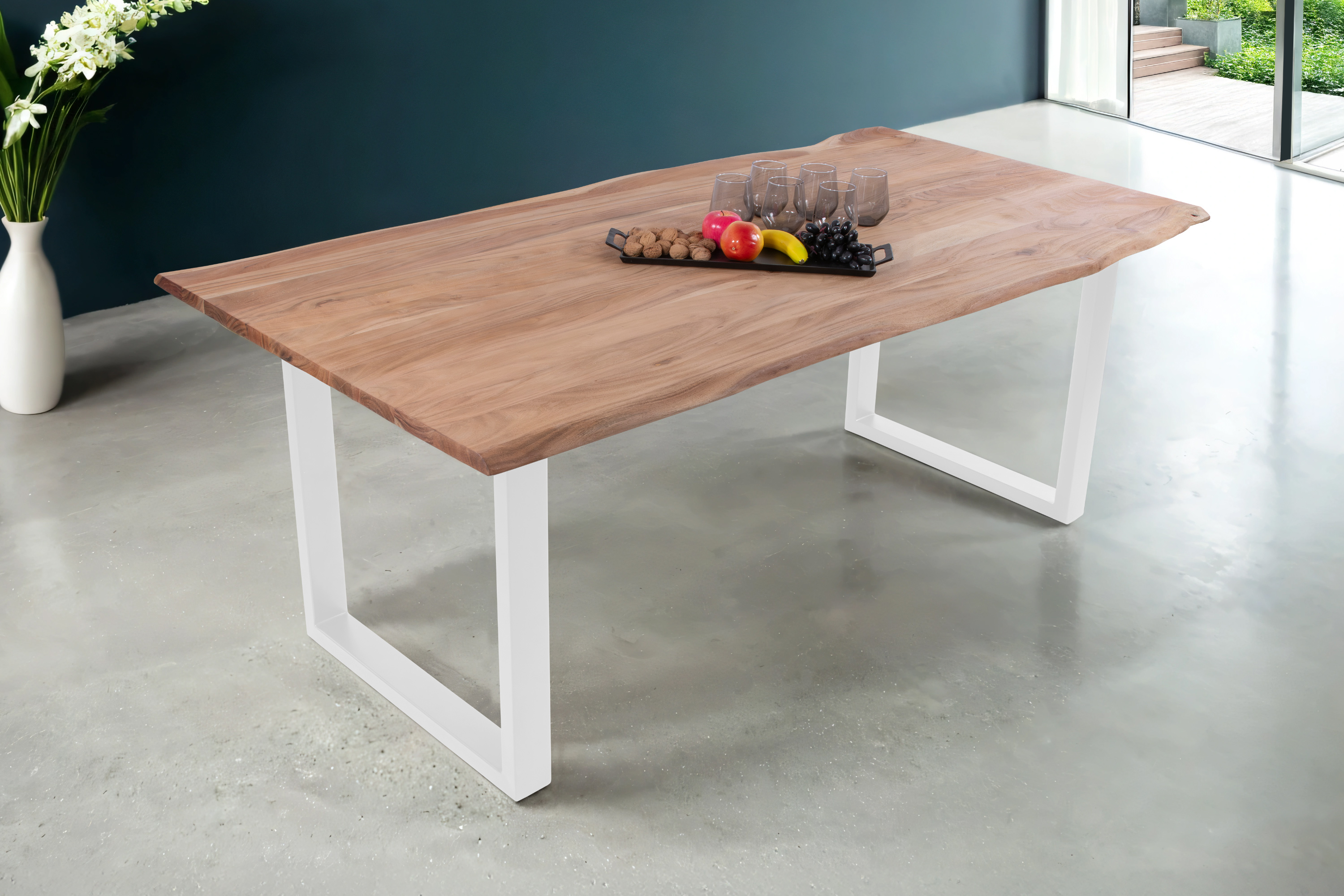 Esstisch Baumkante massiv Akazie eichefarben 280 x 100 cm weiß DEREK