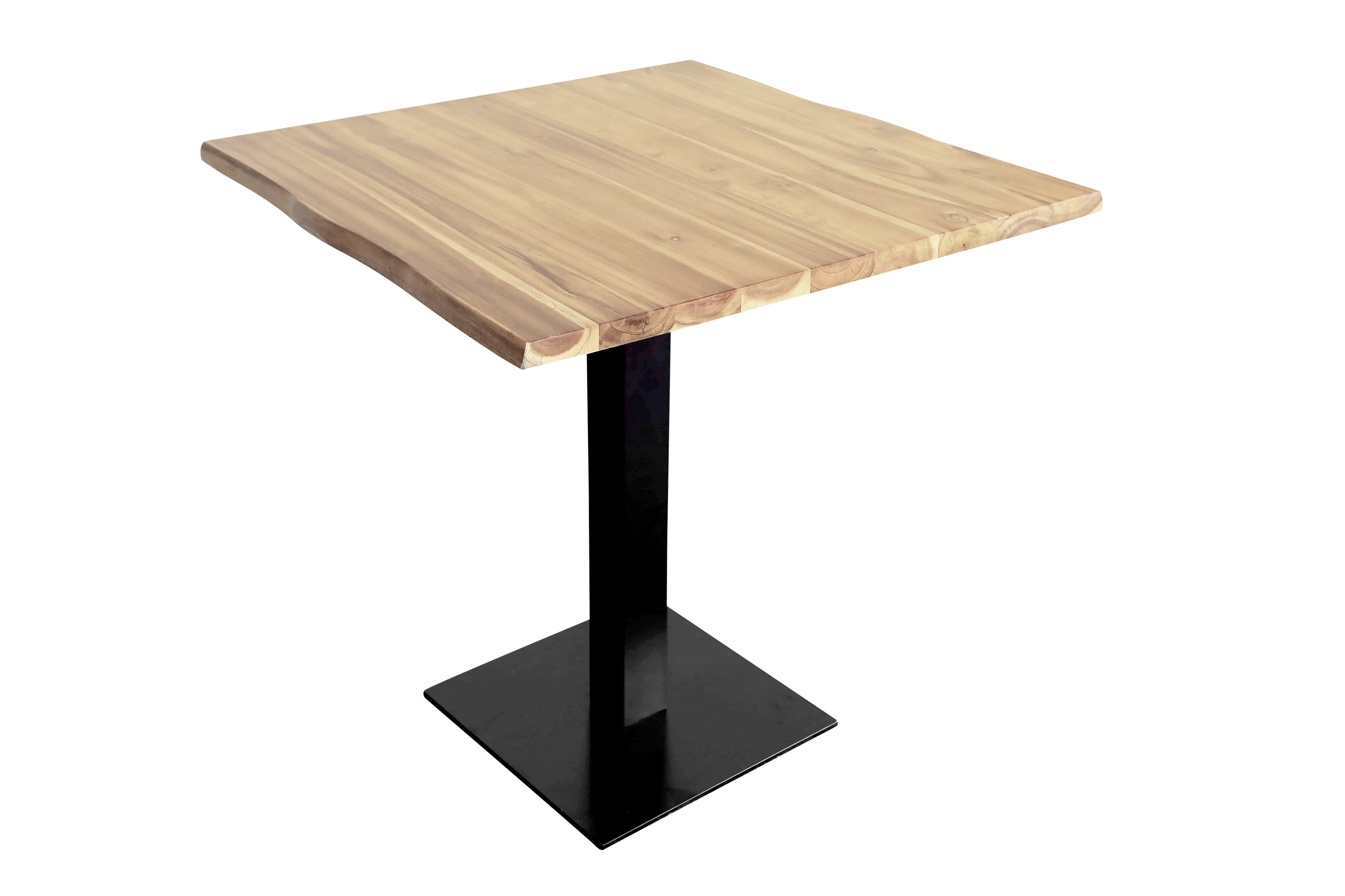 Bistrotisch Baumkante massiv 80 x 80 cm Akazie Naturfarben schwarz Säulengestell Iris