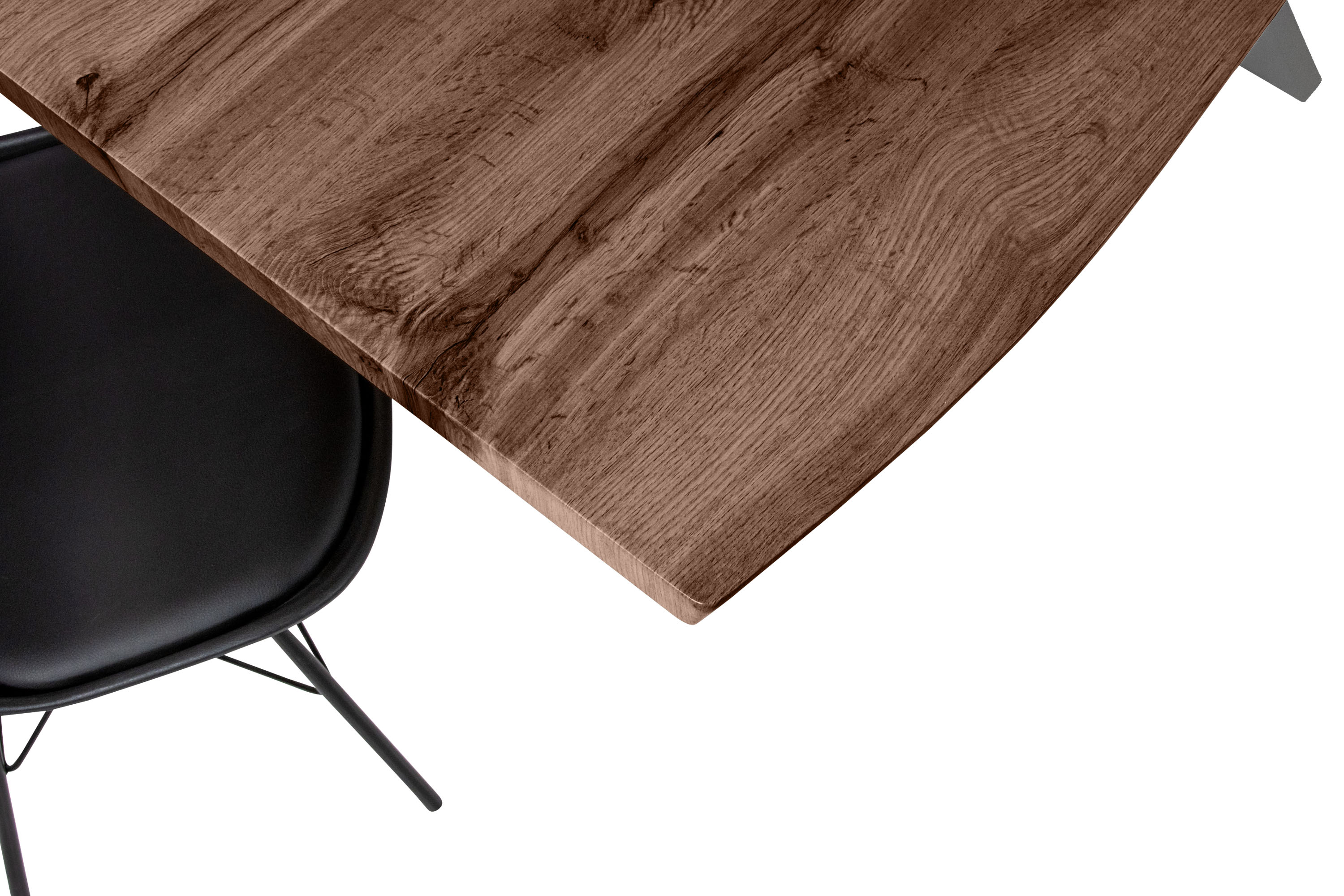 Esstisch Baumkante Holz-Optik Nussbaum 220 x 100 Spider-Gestell silber JOSY