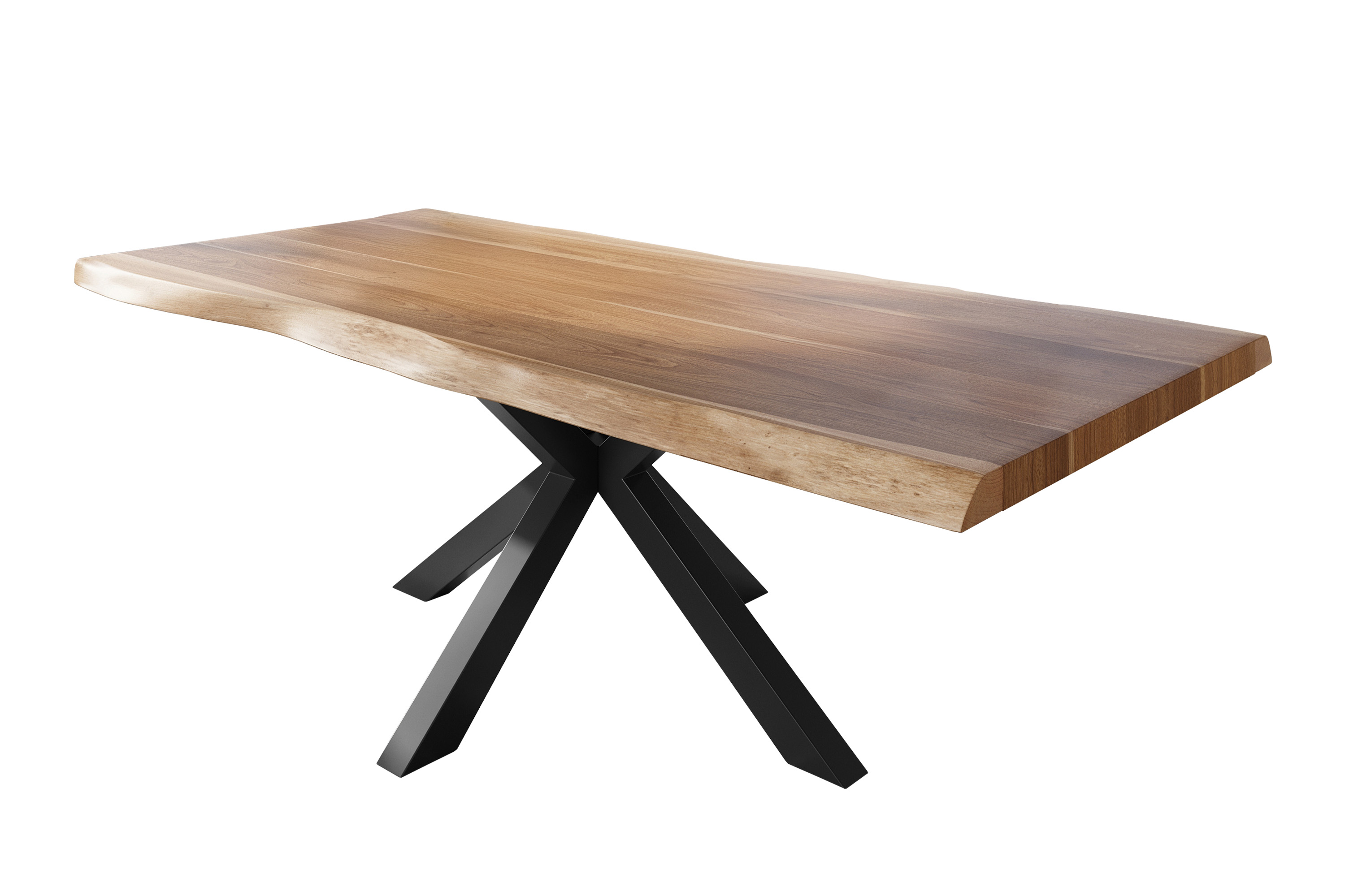 Esstisch Baumkante massiv Akazie natur 240 x 120 Spider-Gestell Metall schwarz TITAN