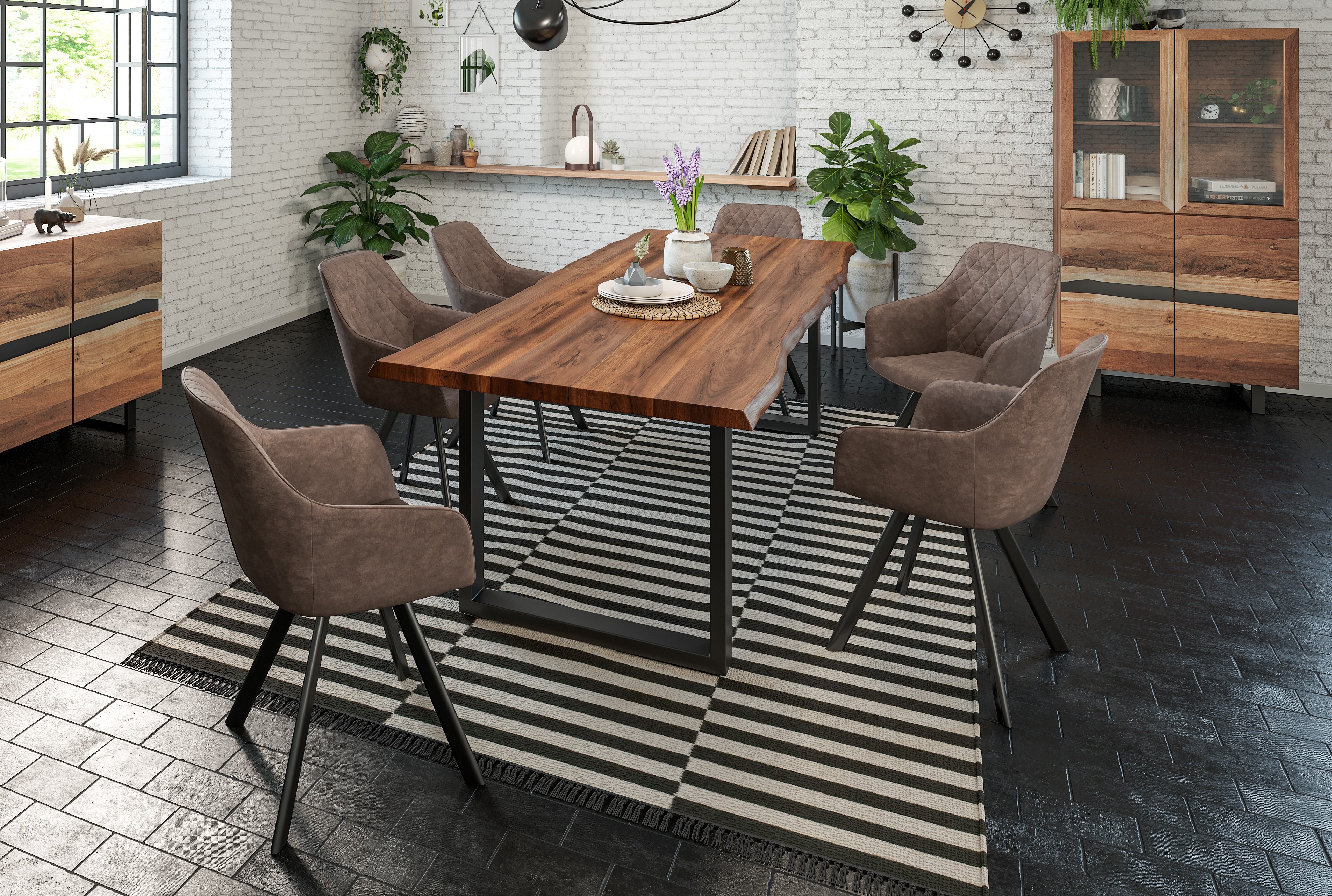  Esstisch Baumkante massiv Akazie nussbaum 200 x 100 schwarz LIAM