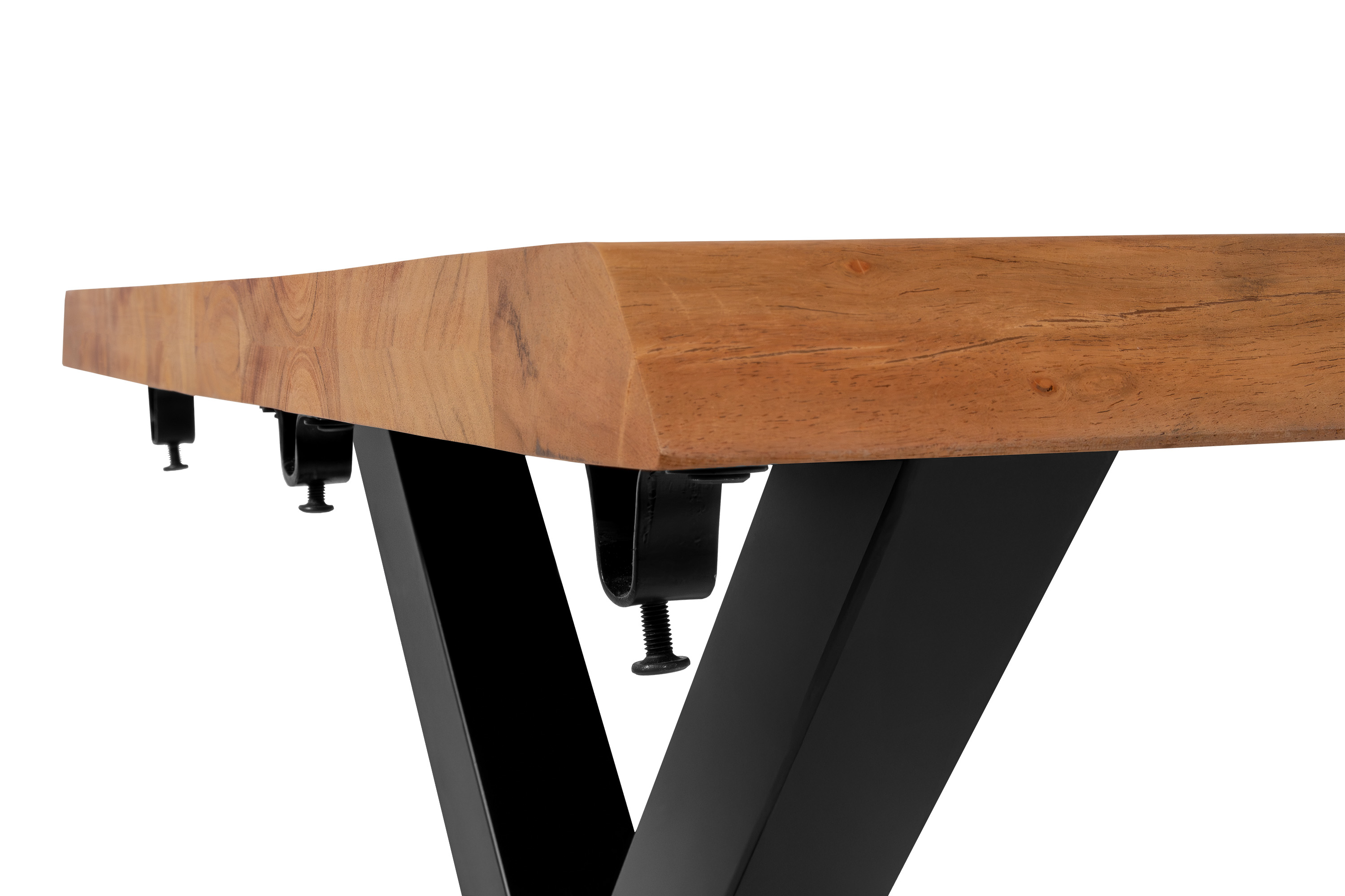Esstisch Baumkante Akazie natur 160 (260) x 90 cm X-Gestell schwarz mit Ansteckplatten CALI
