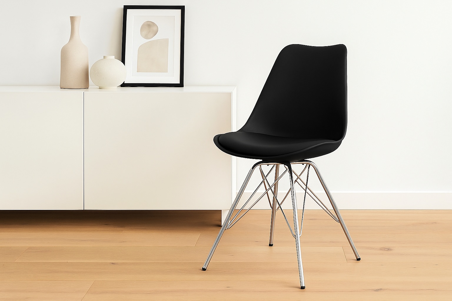 Esszimmerstuhl Schalenstuhl schwarz matt Füße aus Chrom LEKUES