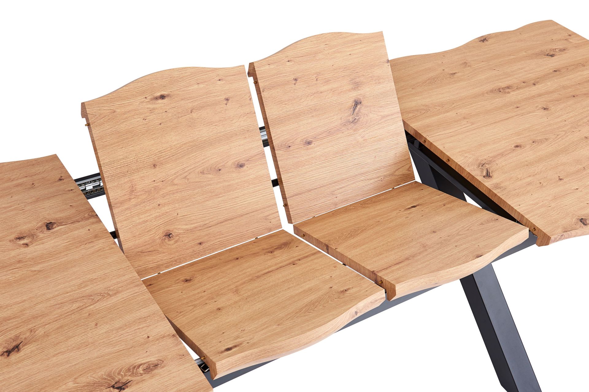 Esstisch Baumkante Holz Wildeiche-Optik 180(260) x 90 U-Gestell schwarz SWAN