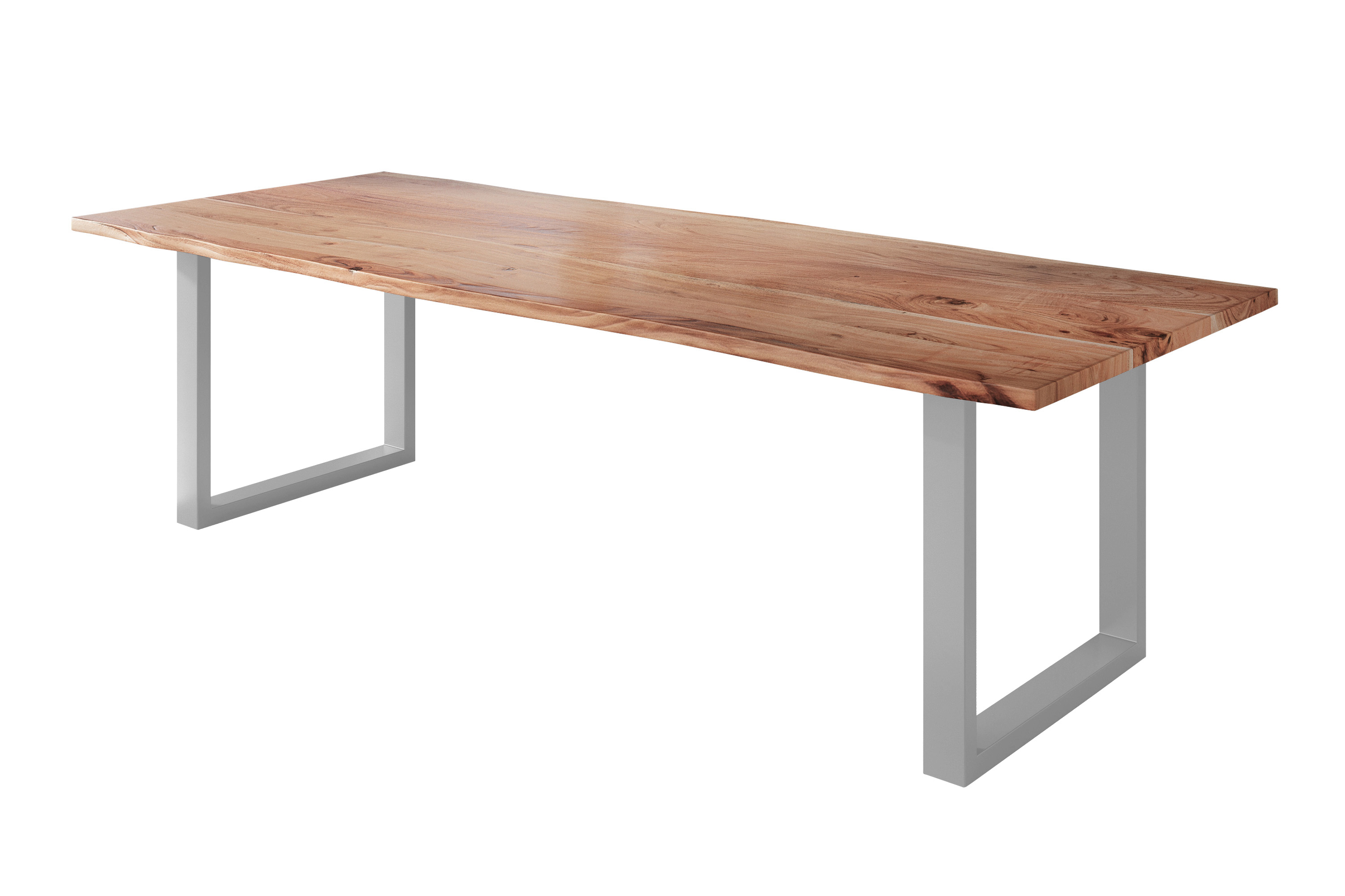 Esstisch Baumkante massiv Akazie natur 240 x 100 U-Gestell silber NICK