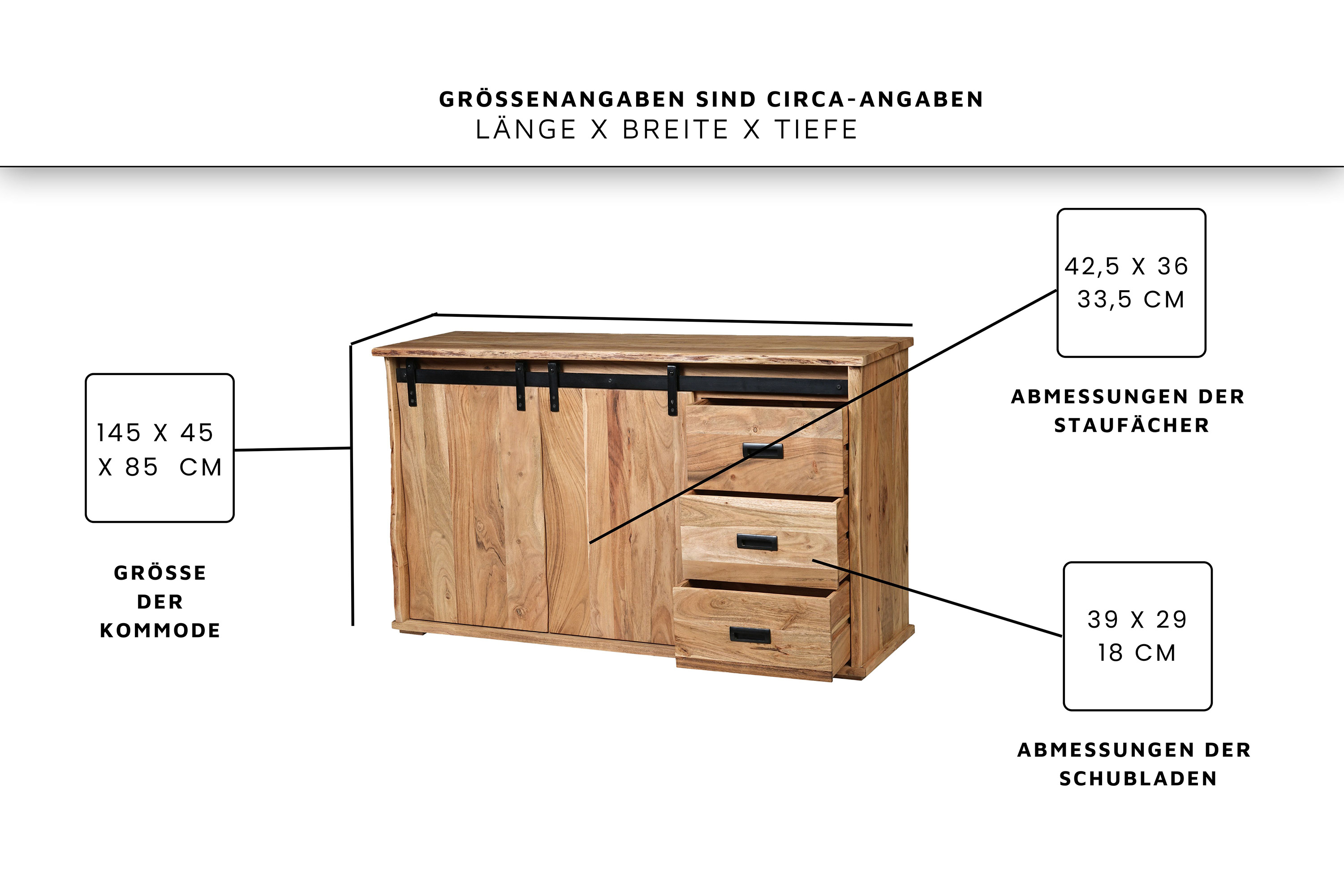 Wein-Sideboard Baumkante 85 x 45 x 145 cm Akazienholz massiv naturfarben LIAN I