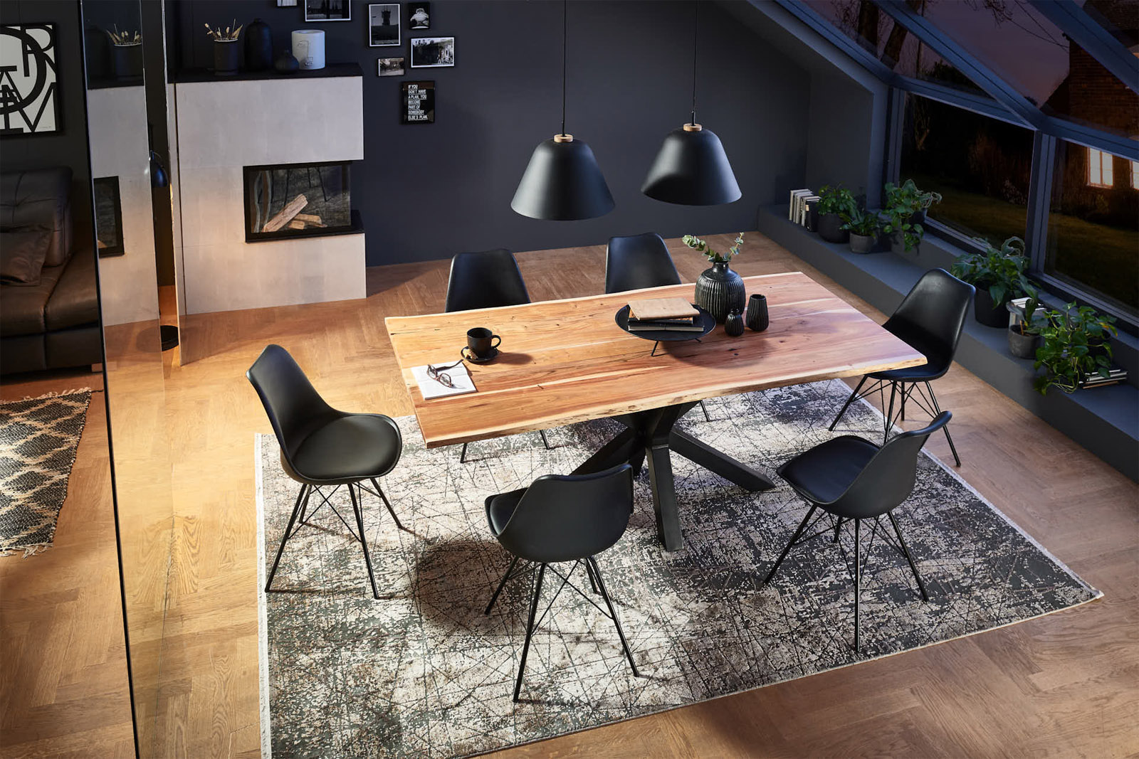 Esstisch Baumkante massiv Akazie natur 140 x 80 schwarz FELINA Esstisch Baumkante massiv Akazie natur 140 x 80 schwarz FELINA