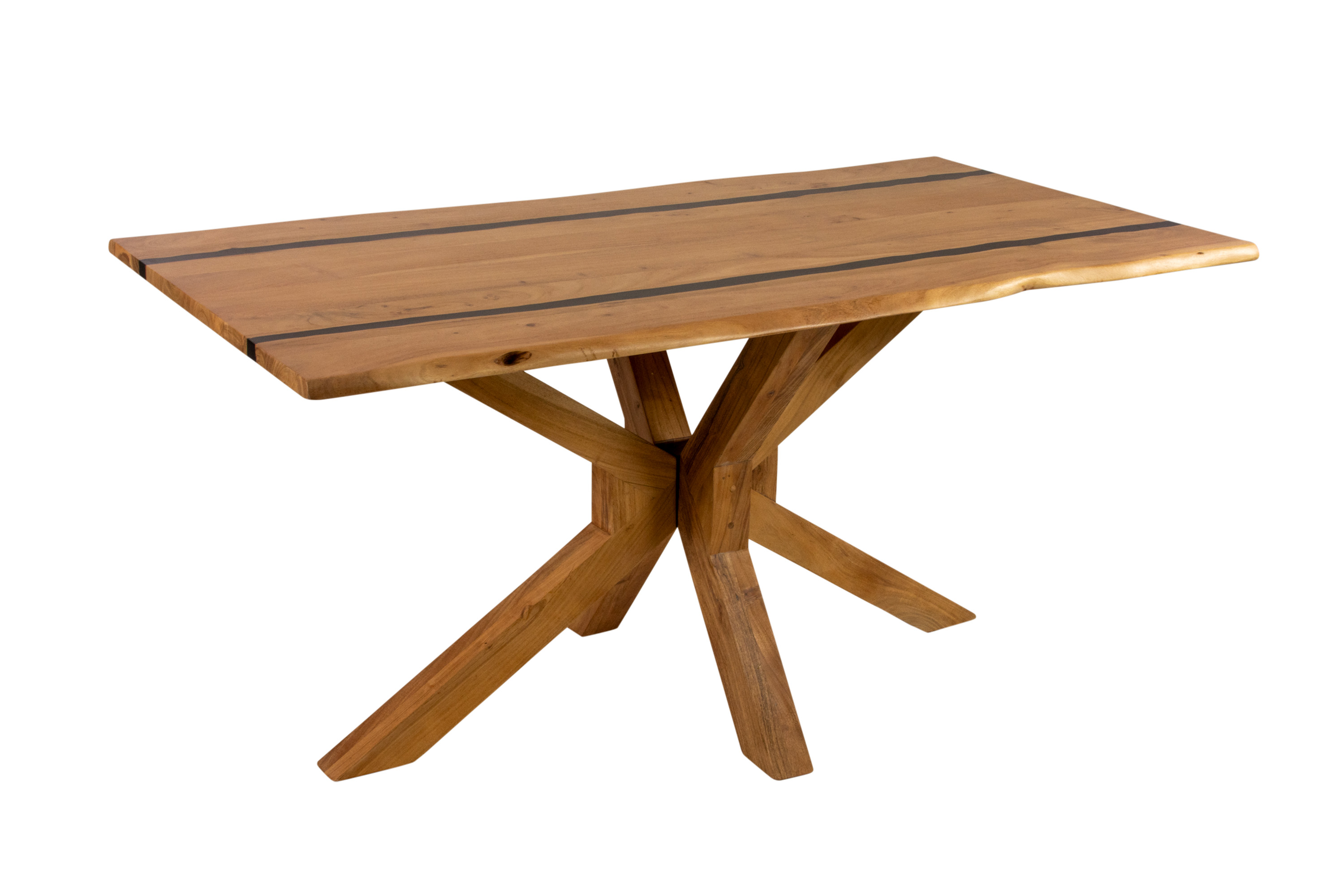 Esstisch 180 x 90 cm Akazie massiv natur mit schwarzen Resin-Adern Spider-Gestell Holz natur PETER