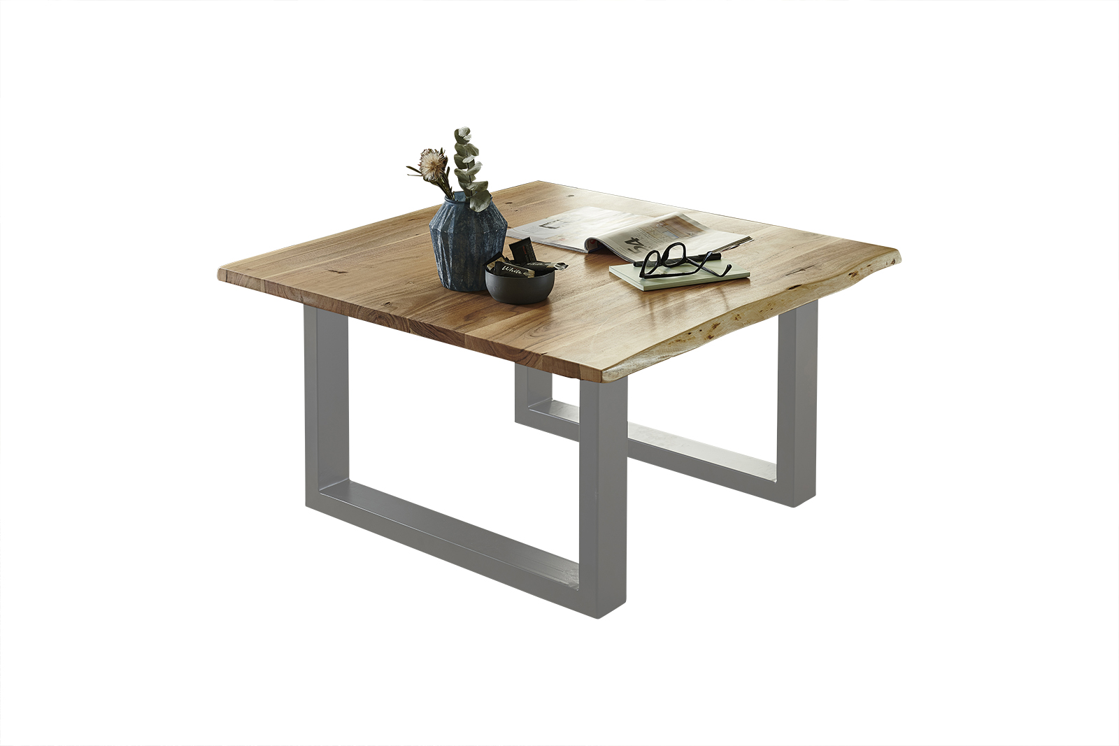 Couchtisch Baumkante massiv Akazie natur 90 x 90 silber NOAH