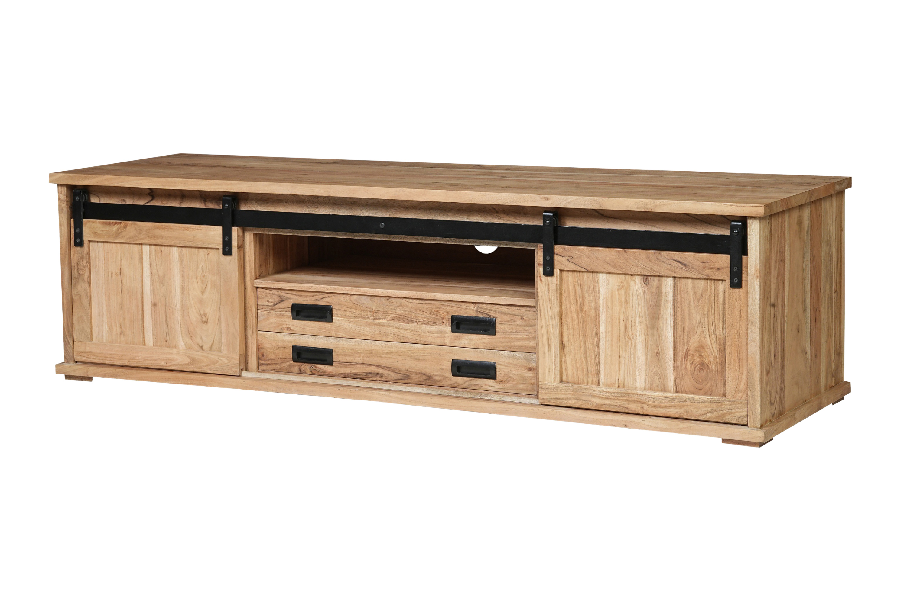 Lowboard 180 x 55 x 50 cm Akazienholz massiv naturfarben ohne Baumkante LIAN 1