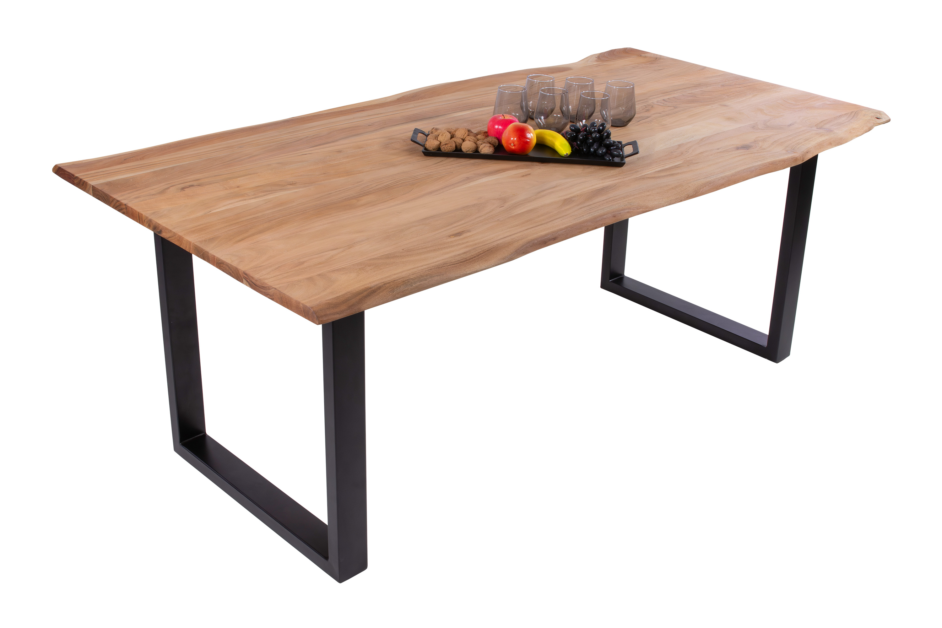 Esstisch Baumkante massiv Akazie eichefarben 240 x 100 cm schwarz DEREK