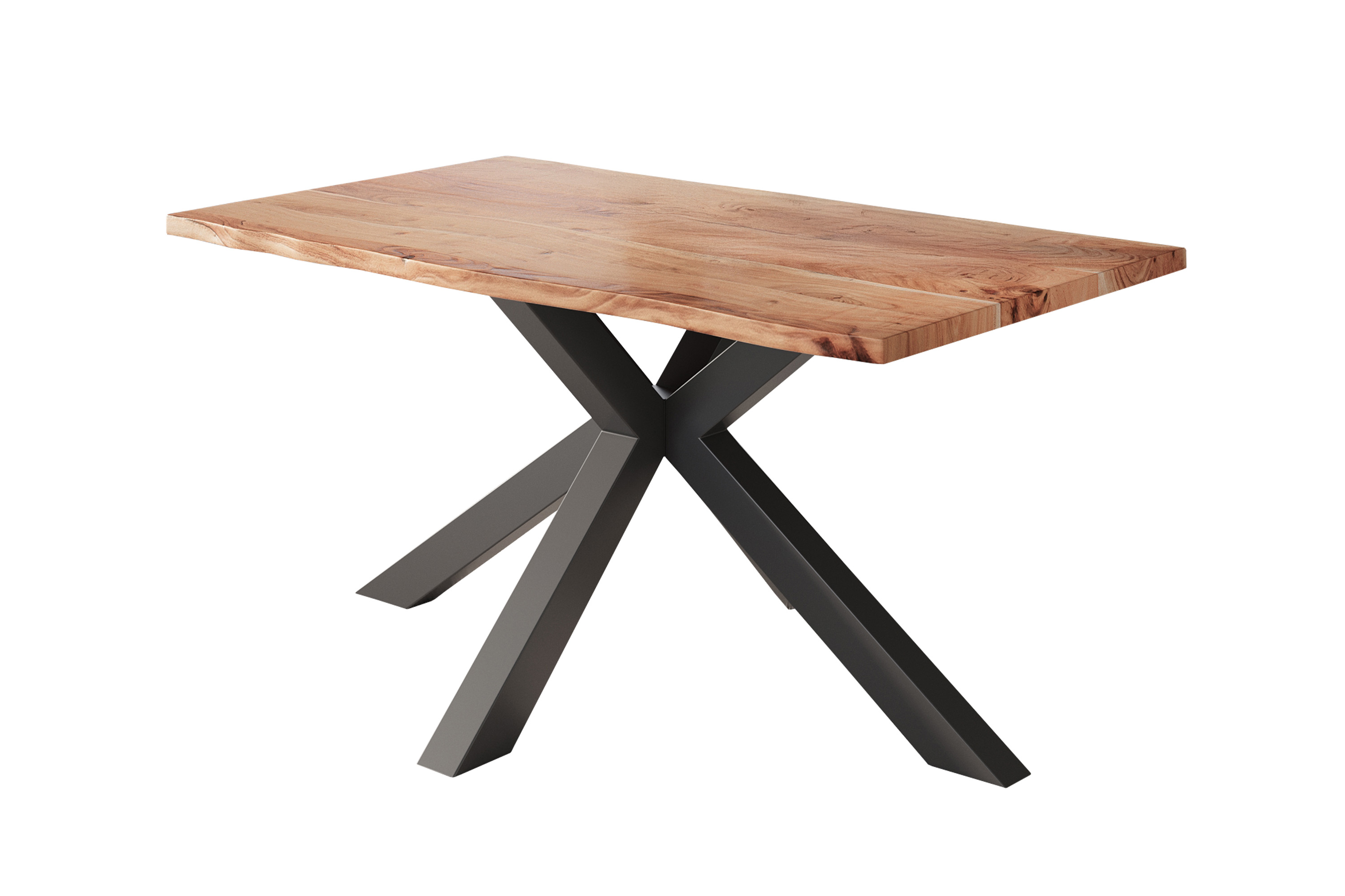 Esstisch Baumkante massiv Akazie natur 120 x 80 cm Spider-Gestell schwarz Kalea