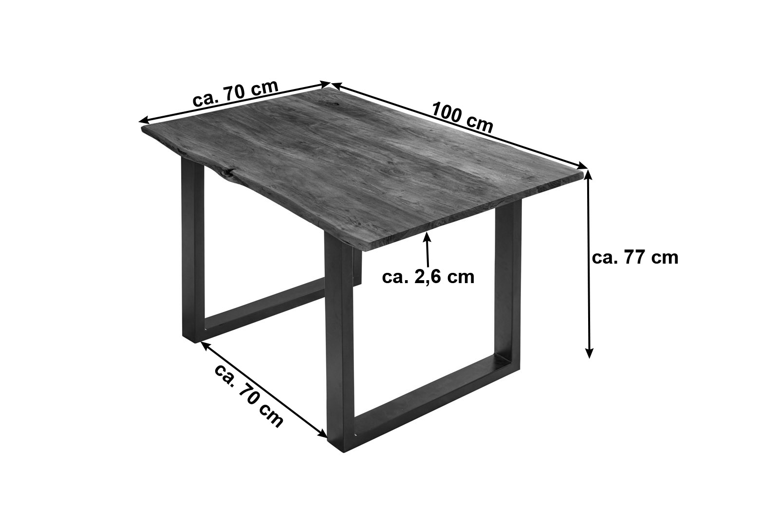 Esstisch Baumkante massiv Akazie nussbaumfarben 100 x 70 cm schwarz U-Gestell BILLY Esstisch Baumkante massiv Akazie nussbaumfarben 100 x 70 cm schwarz U-Gestell BILLY
