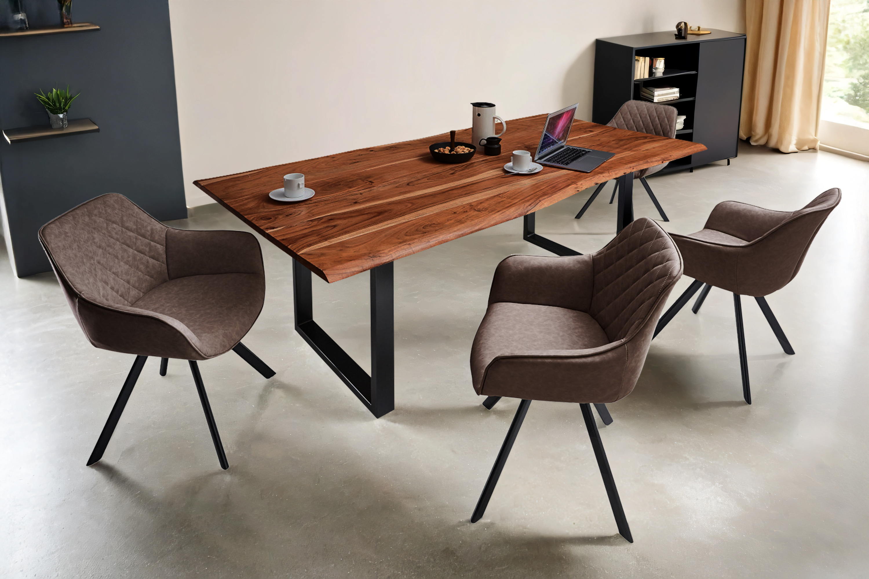 Esstisch Baumkante massiv Akazie nussbaum 300 x 100 schwarz MILO