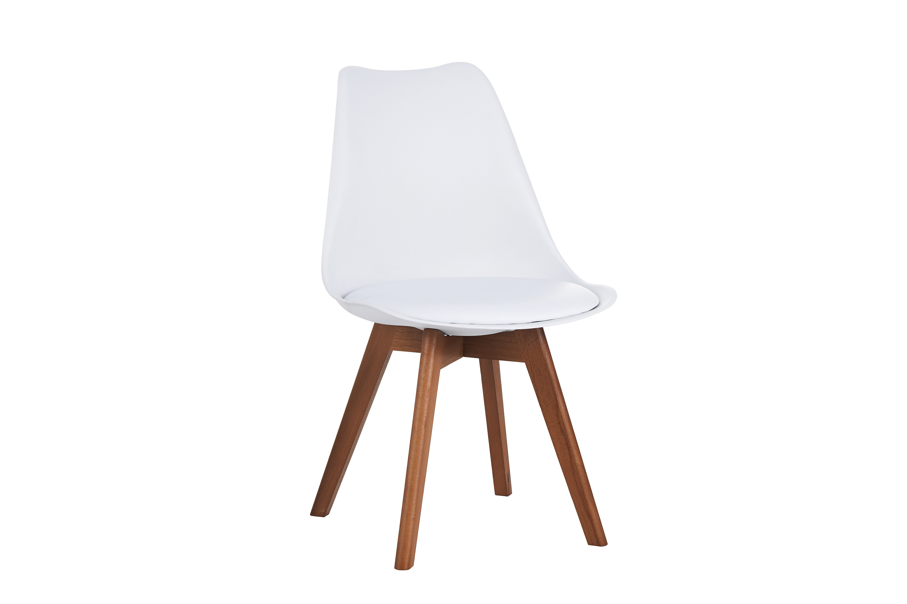Esszimmer Schalenstuhl & Polster Kunstleder weiß Stuhlbein Massivholz nussbaumfarben LOVELACE