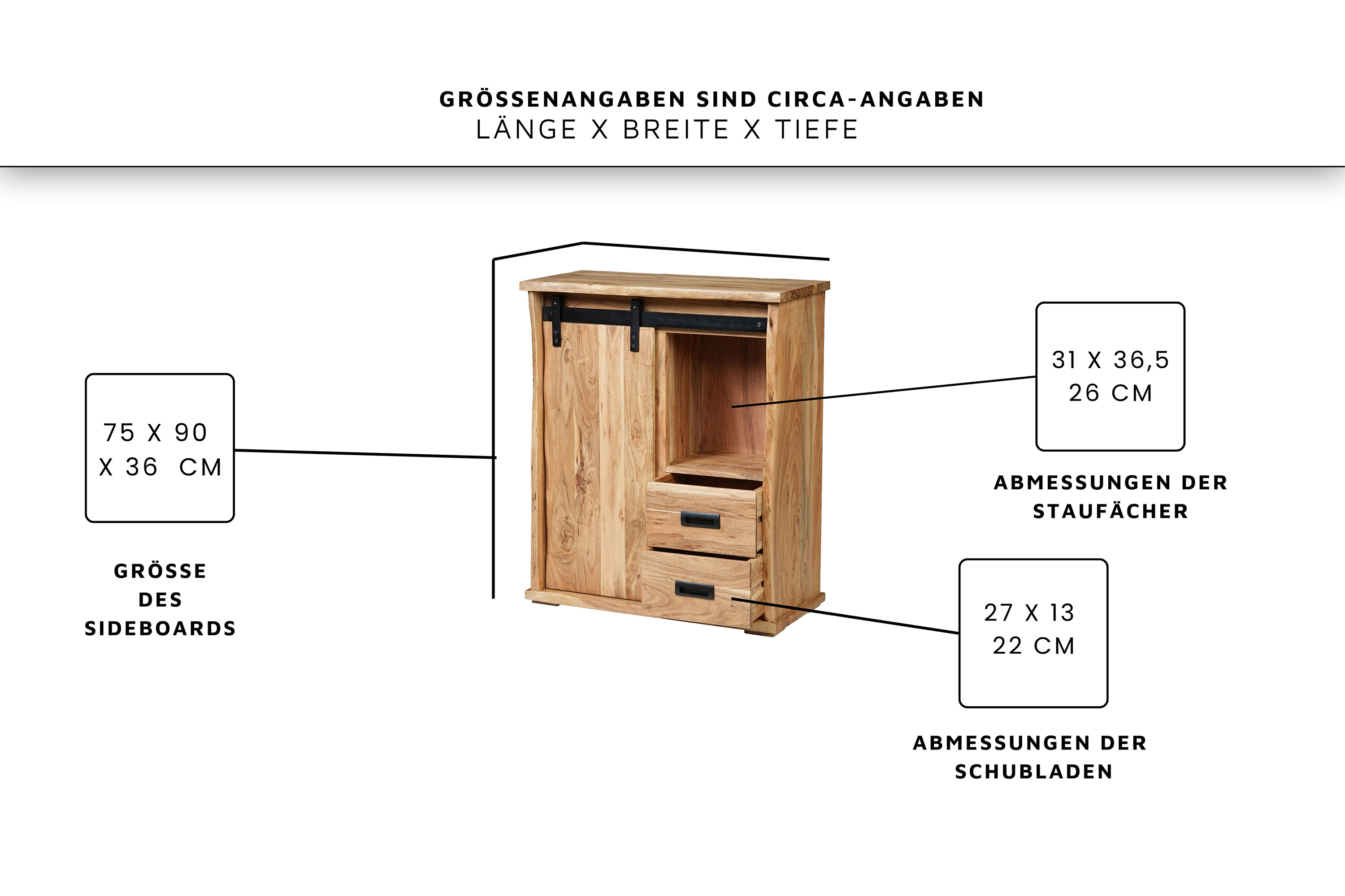Sideboard Baumkante 75 x 36 x 90 cm Akazienholz massiv naturfarben LIAN III