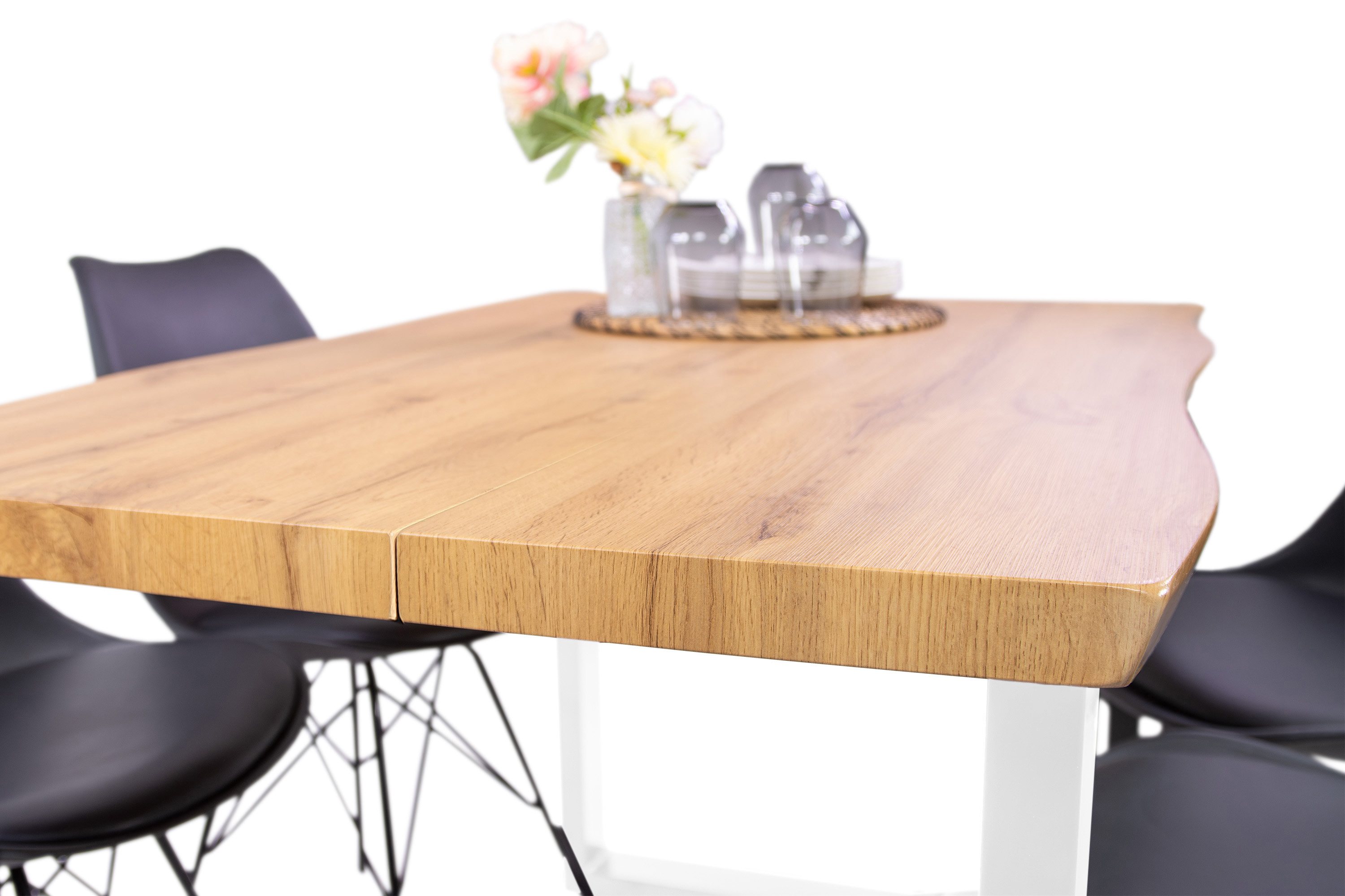 Esstisch Baumkante Holz-Optik Wildeiche 140 x 80 U-Gestell weiß DUA
