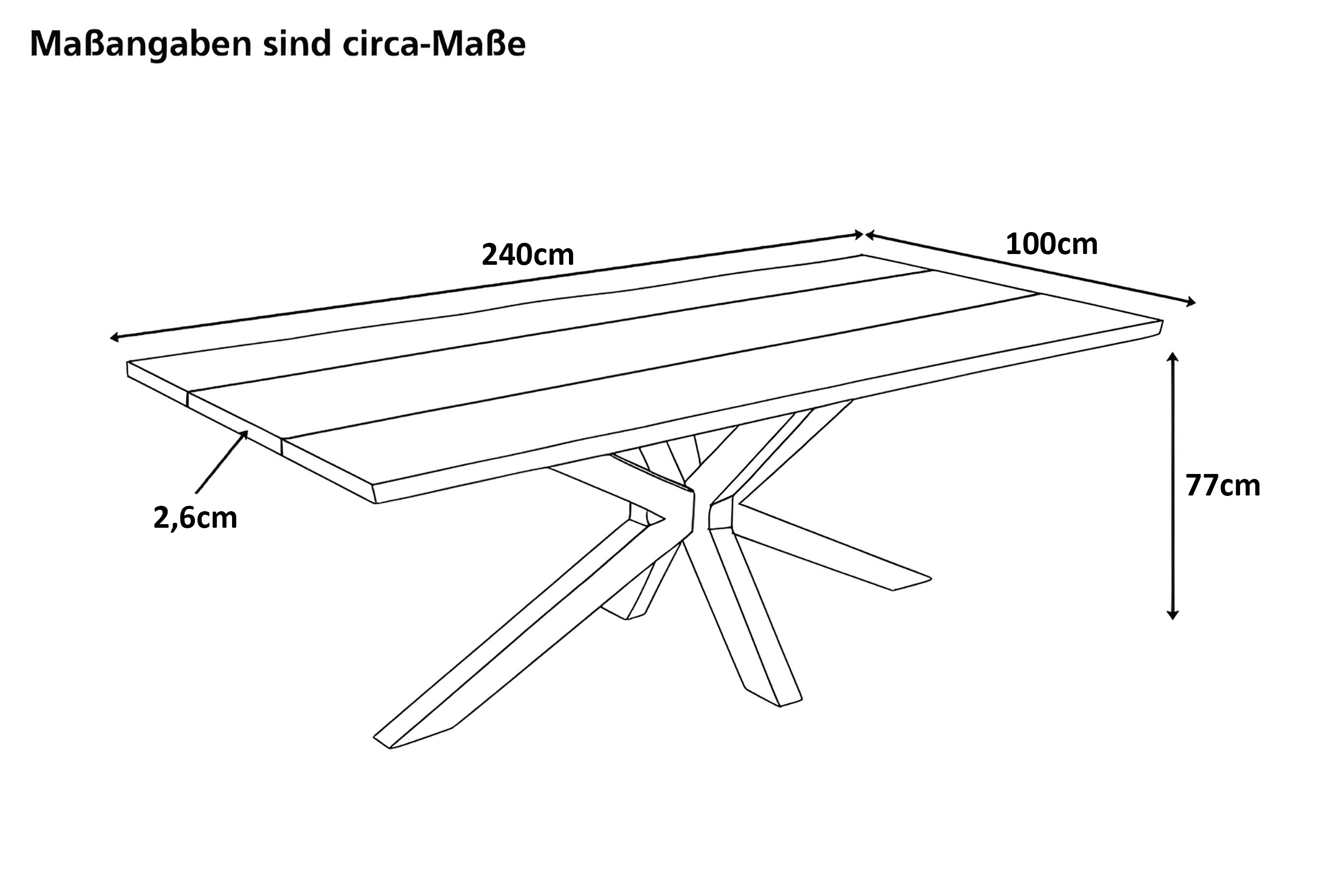 Esstisch 240 x 100 cm Akazie massiv natur mit schwarzen Resin-Adern Spider-Gestell Holz natur PETER