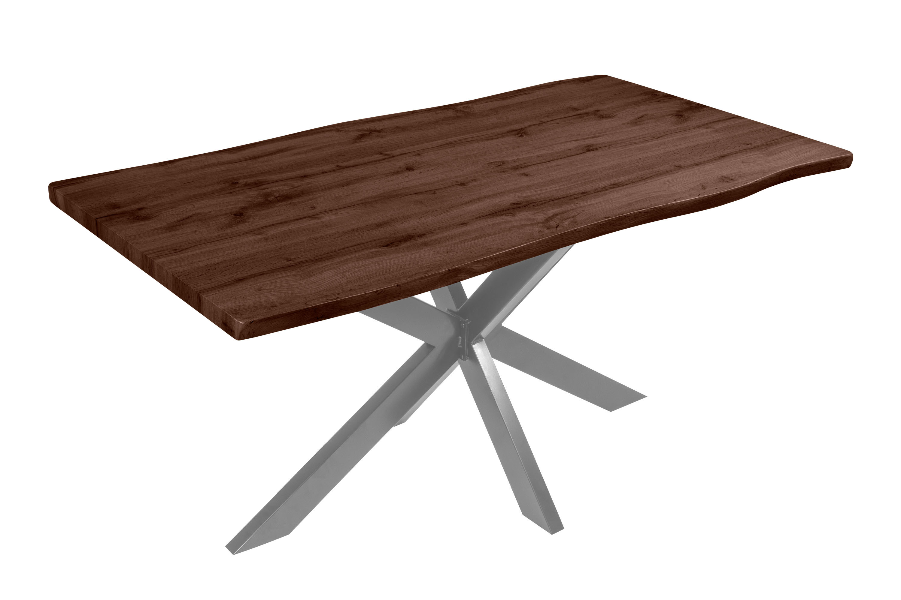 Esstisch Baumkante Holz-Optik Nussbaum 160 x 85 Spider-Gestell silber JOSY