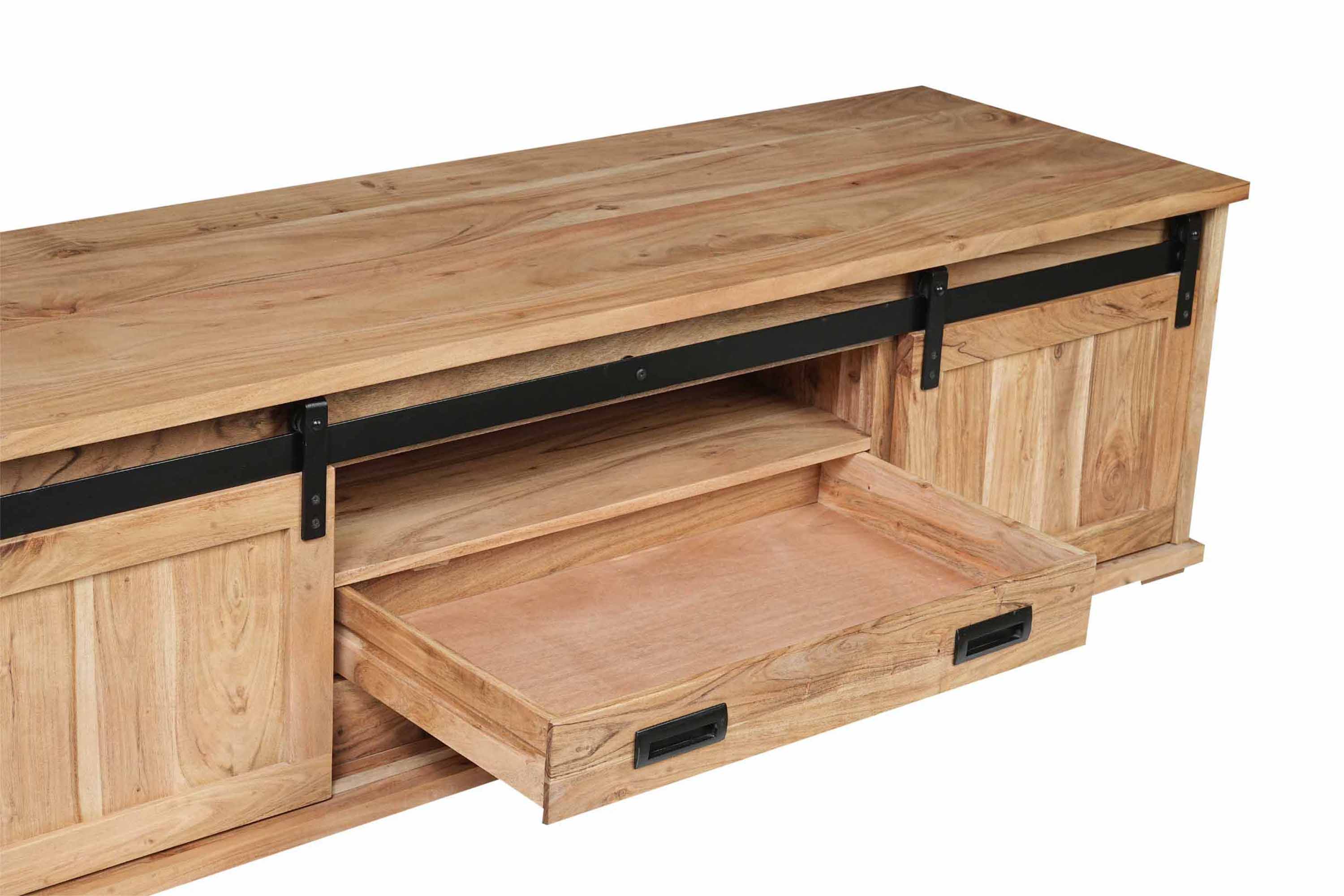Lowboard 180 x 55 x 50 cm Akazienholz massiv naturfarben ohne Baumkante LIAN 1