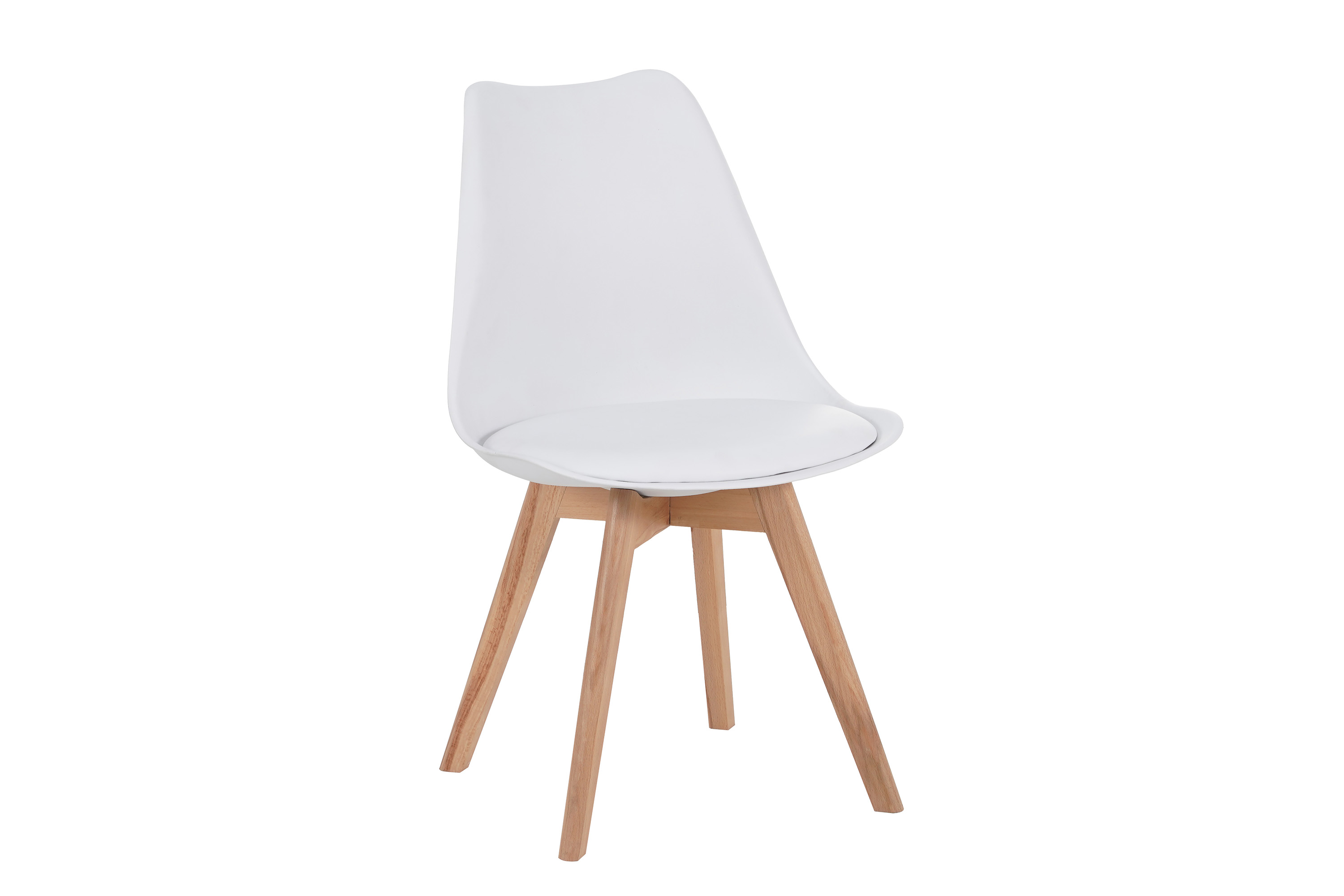 Esszimmer Schalenstuhl & Polster Kunstleder weiß Stuhlbein Massivholz buchefarben LOVELACE