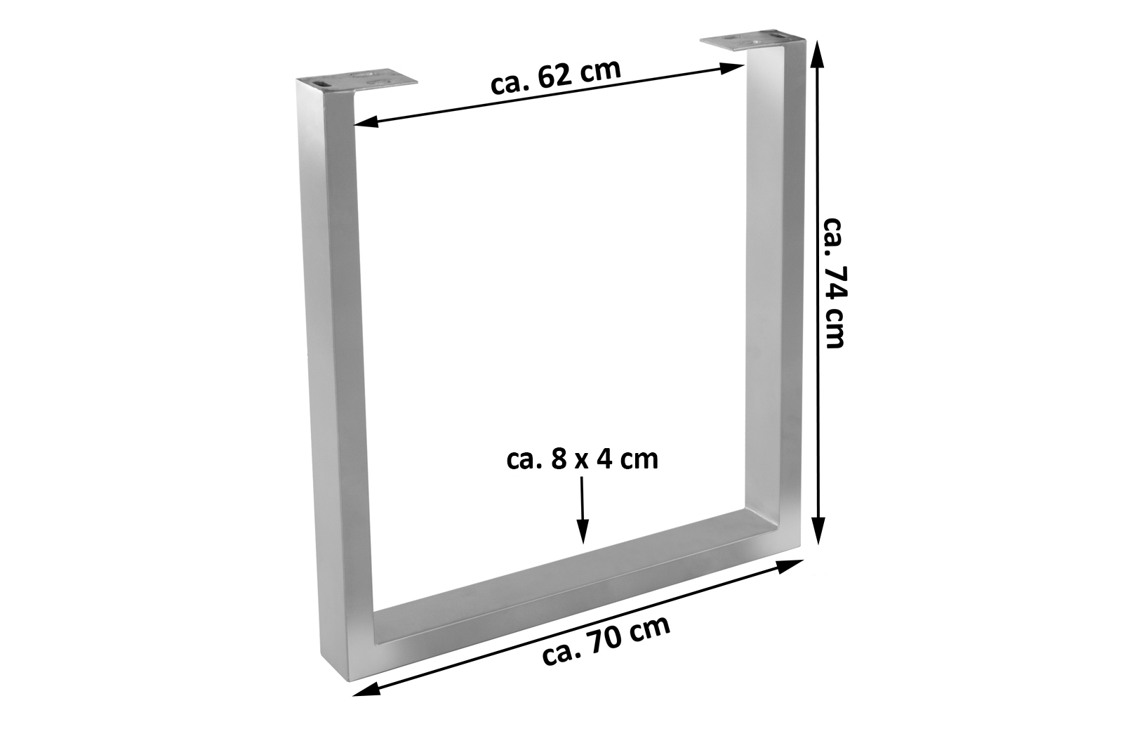 Tischgestell 2er Set Roheisen lackiert & zerlegt 70x10x74 cm silber U-Gestell