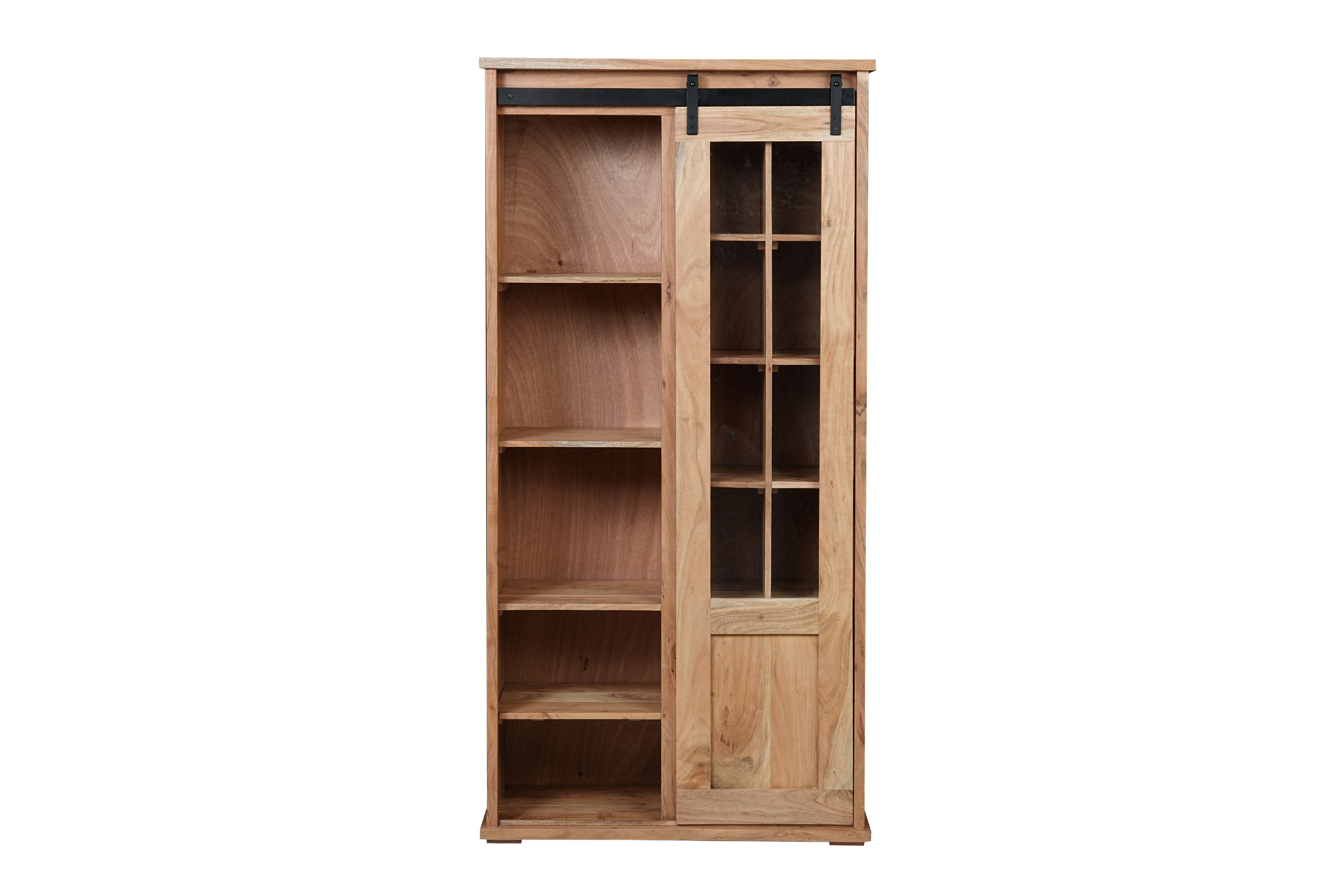 Wein-Highboard 90 x 45 x 180 cm Akazienholz massiv naturfarben ohne Baumkante LIAN 1