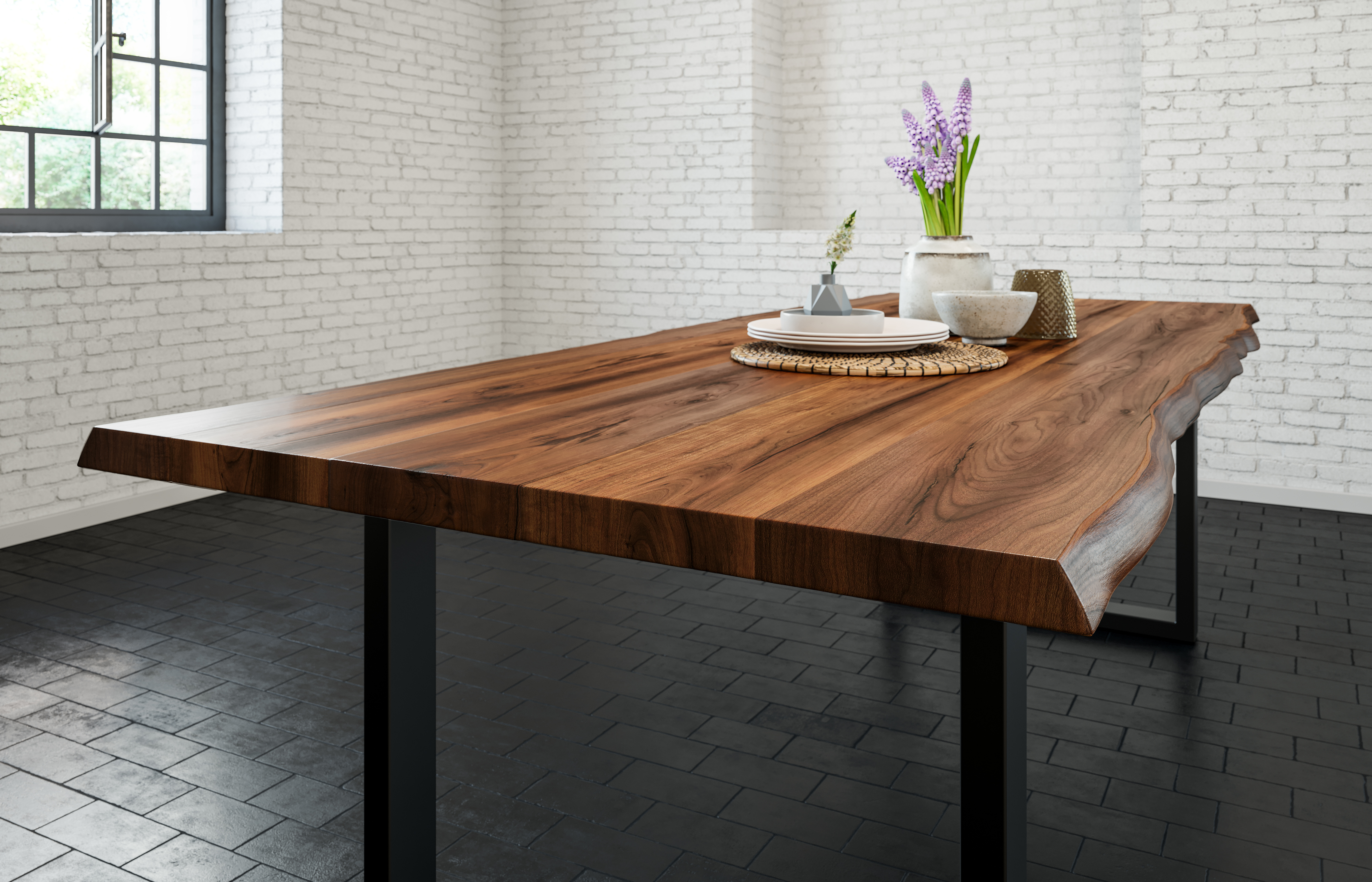  Esstisch Baumkante massiv Akazie nussbaum 280 x 100 schwarz LIAM