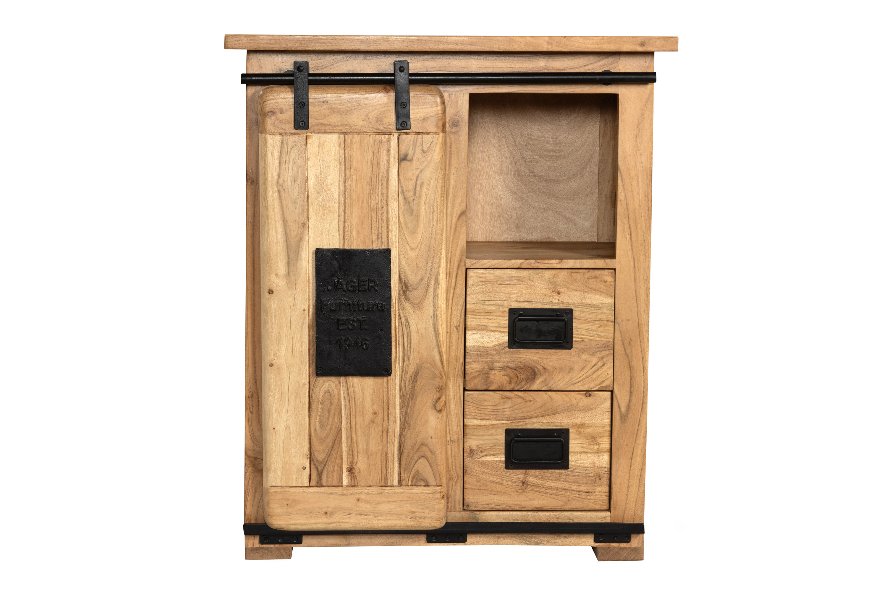 Sideboard Akazie massiv natur mit Holzrolltür 75 x 90 x 36 cm LIBRO
