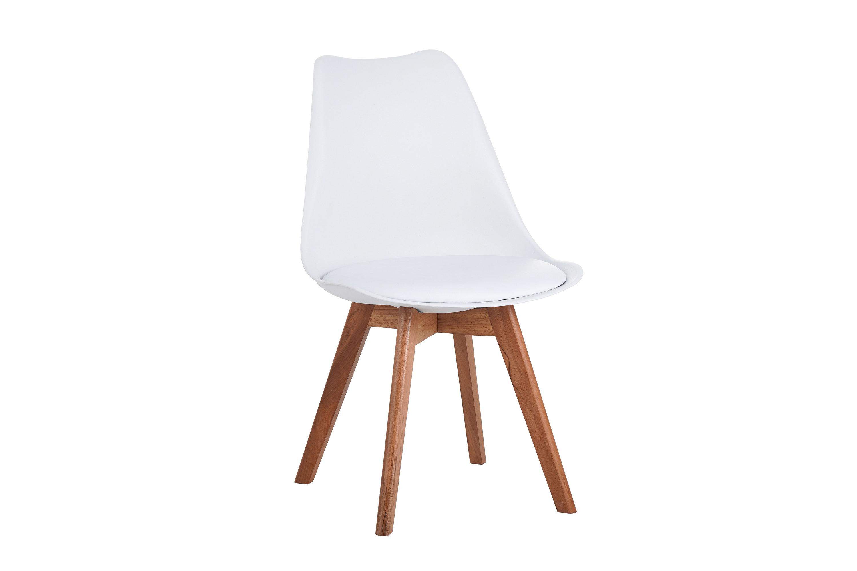 Esszimmer Schalenstuhl & Polster Kunstleder weiß Stuhlbein Massivholz akazienfarben LOVELACE