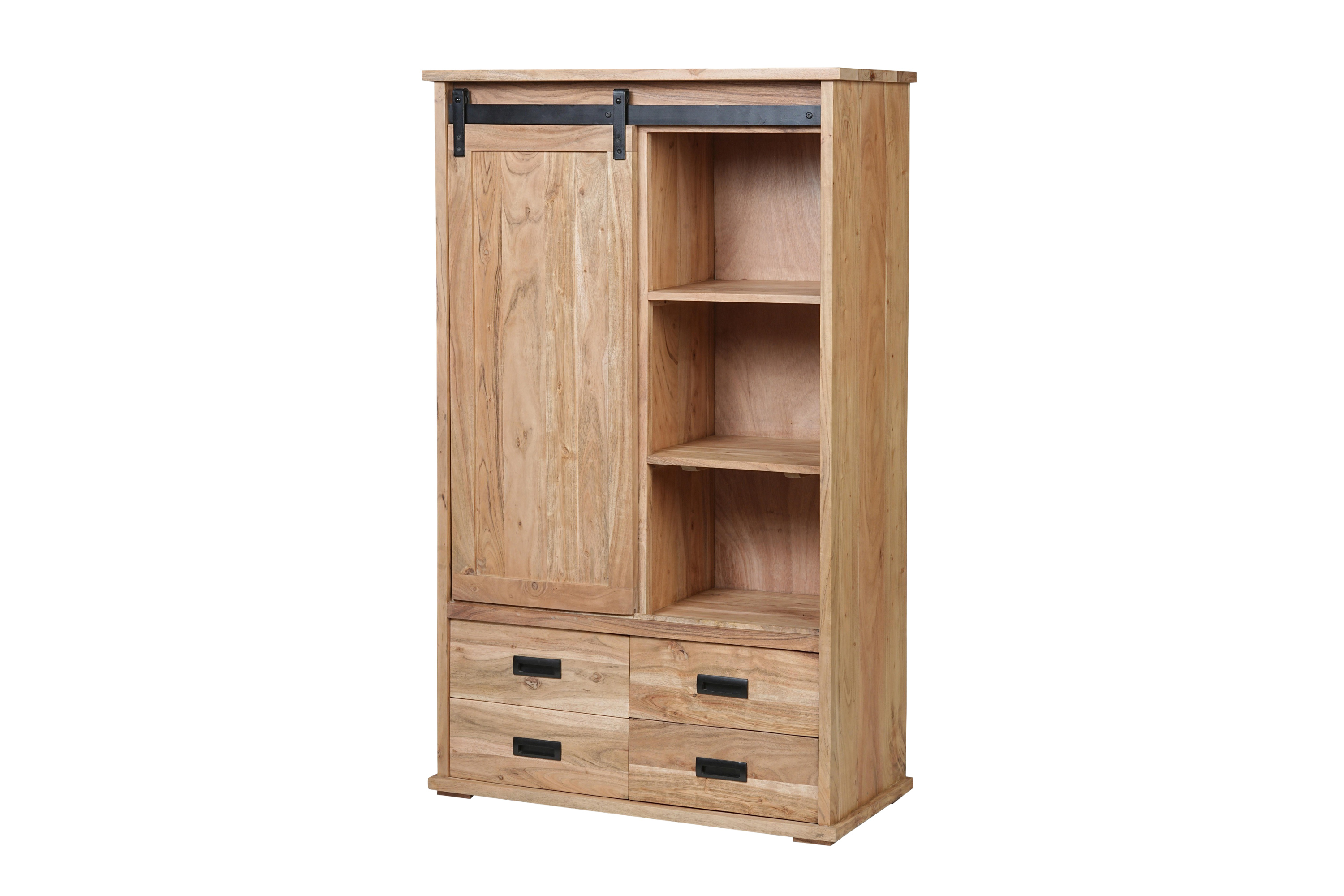Highboard 90 x 45 x 150 cm Akazienholz massiv naturfarben ohne Baumkante LIAN 2
