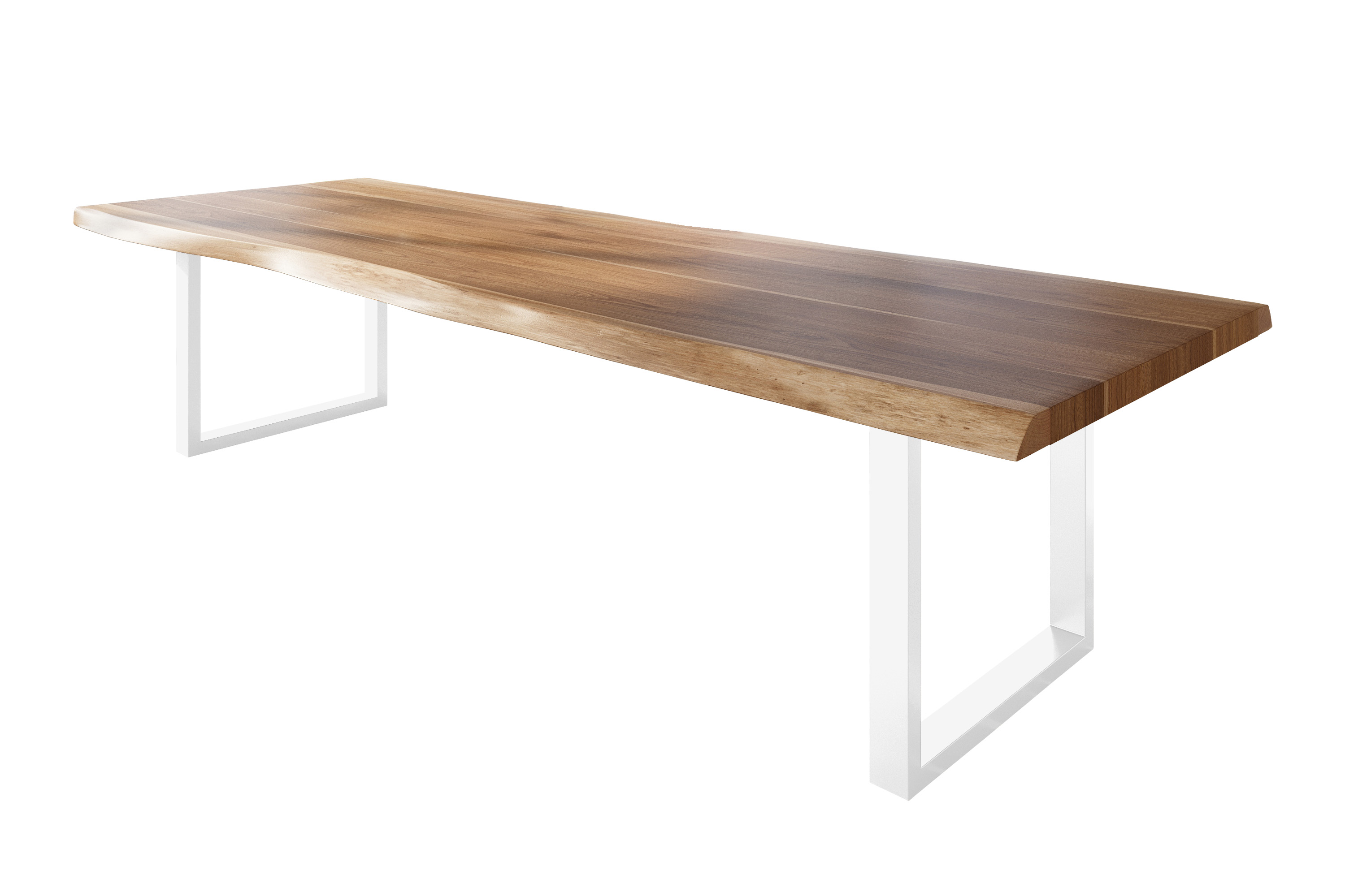 Esstisch Baumkante massiv Akazie natur 320 x 120 U-Gestell Metall weiß TITAN