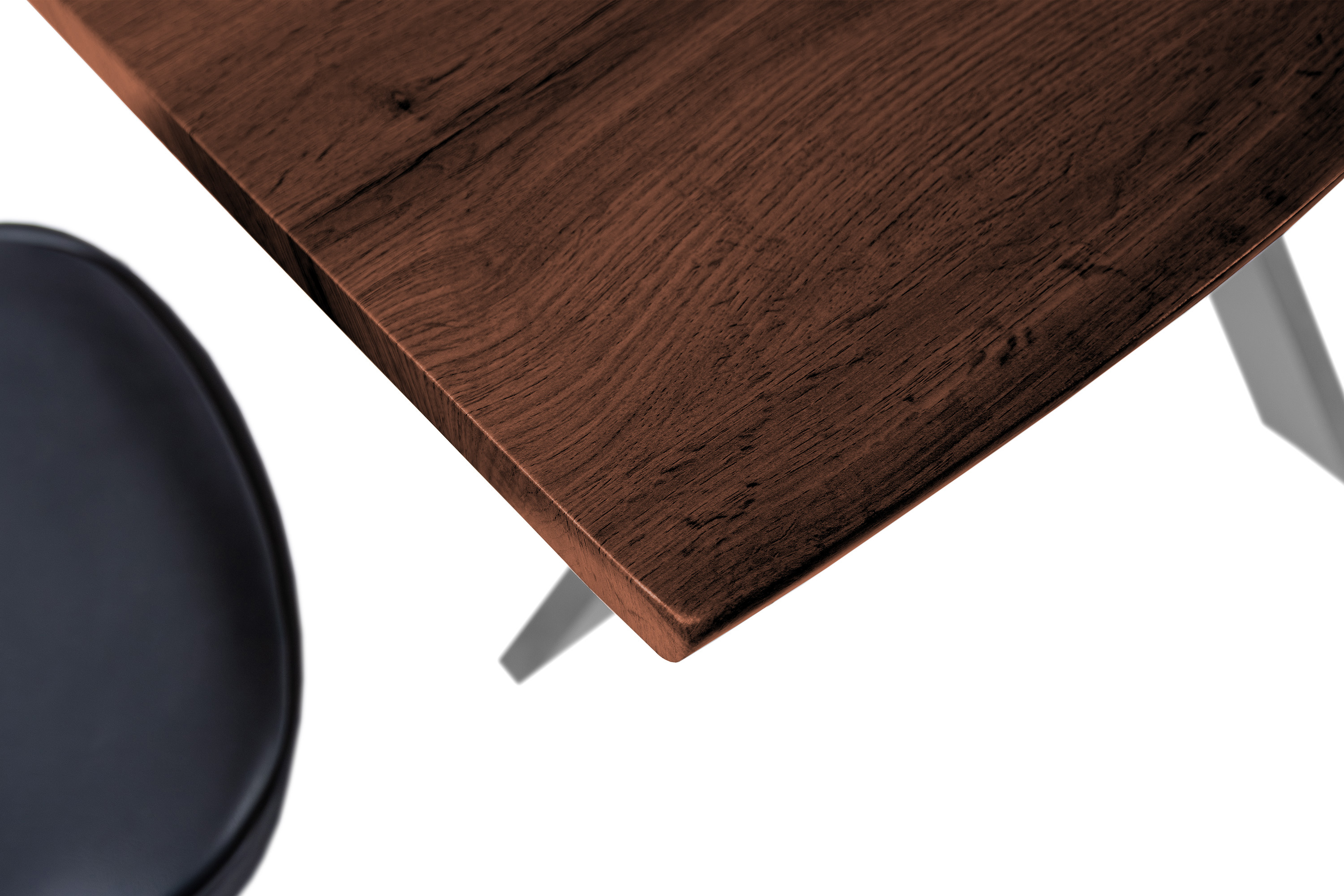 Esstisch Baumkante Holz-Optik Nussbaum 140 x 80 Spider-Gestell silber JOSY