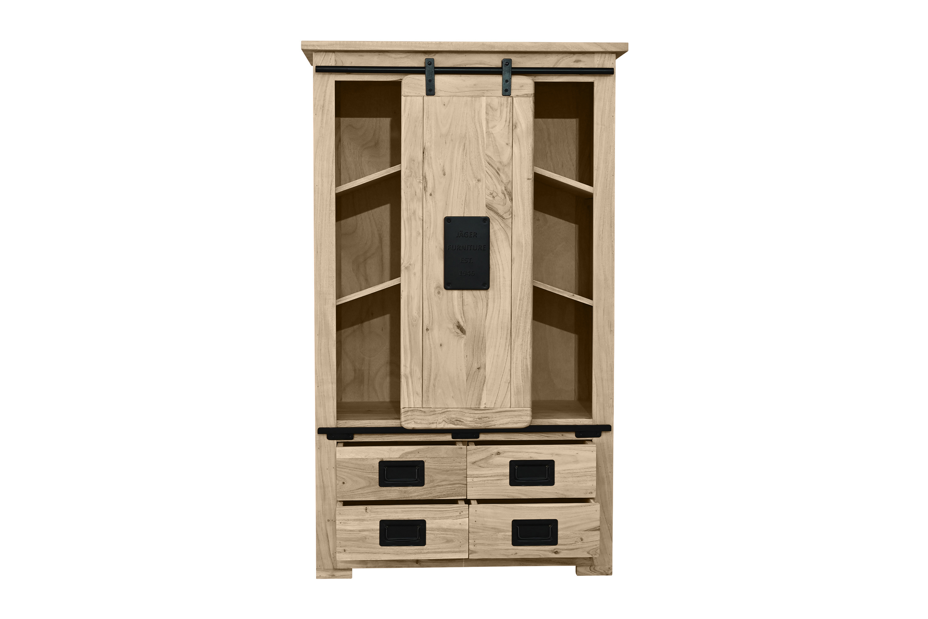Highboard Vitrine Akazie massiv 90 x 45 x 150 cm eichefarben LIBRO
