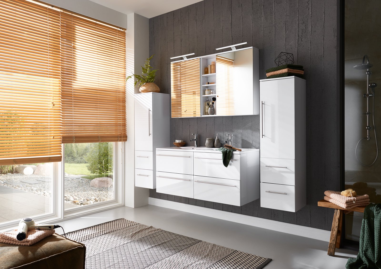 SAM® Badmöbel Set 4tlg Doppelwaschtisch 120 cm Hochglanz weiss VILLA
