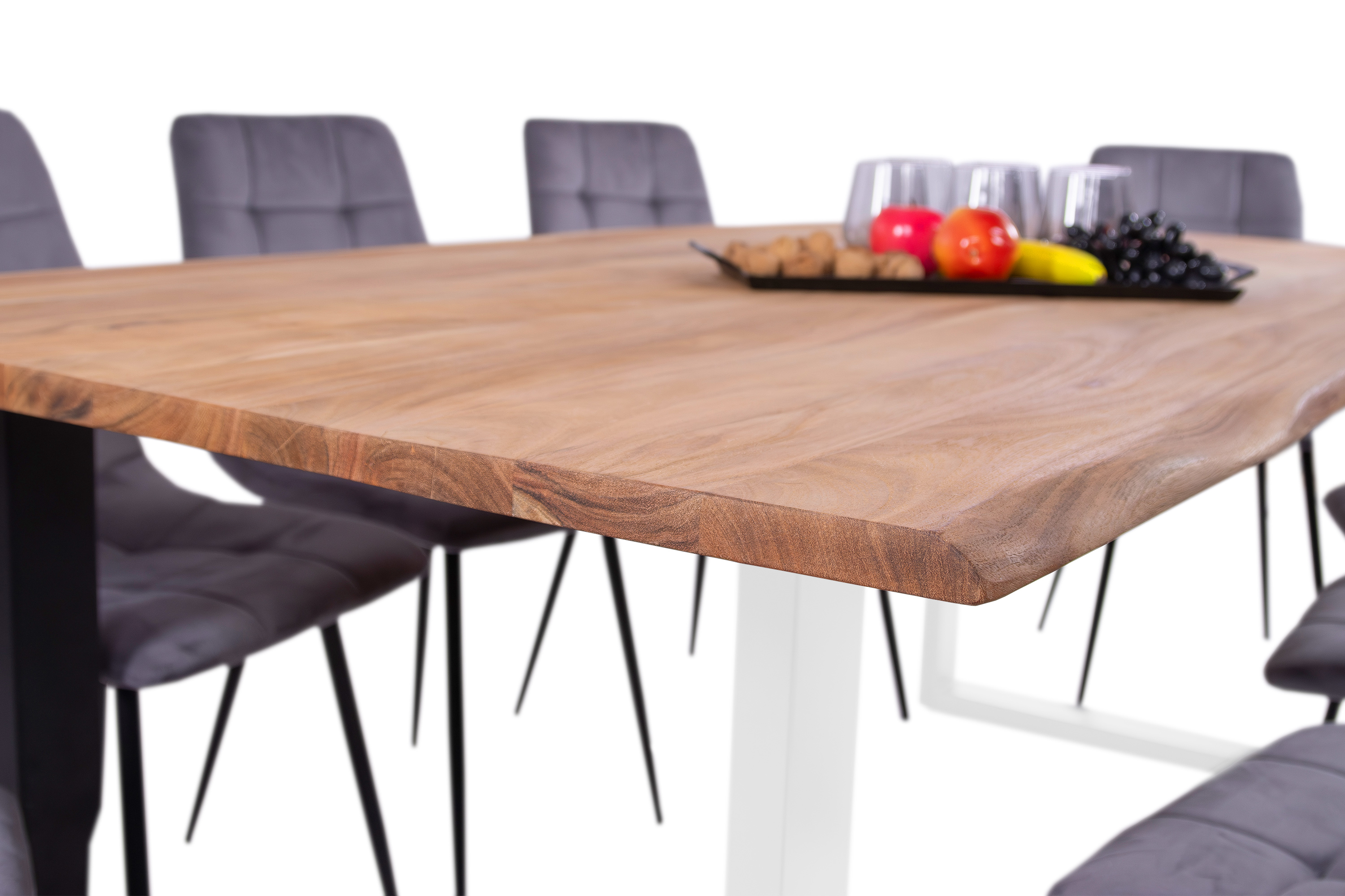Esstisch Baumkante massiv Akazie eichefarben 300 x 100 cm weiß DEREK