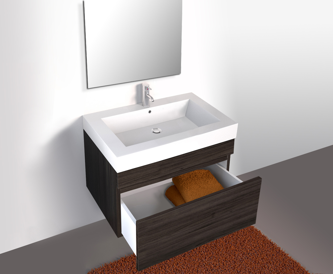 Badmöbel Set 2tlg Spiegel Waschtisch 70 cm trüffeleiche PARMA